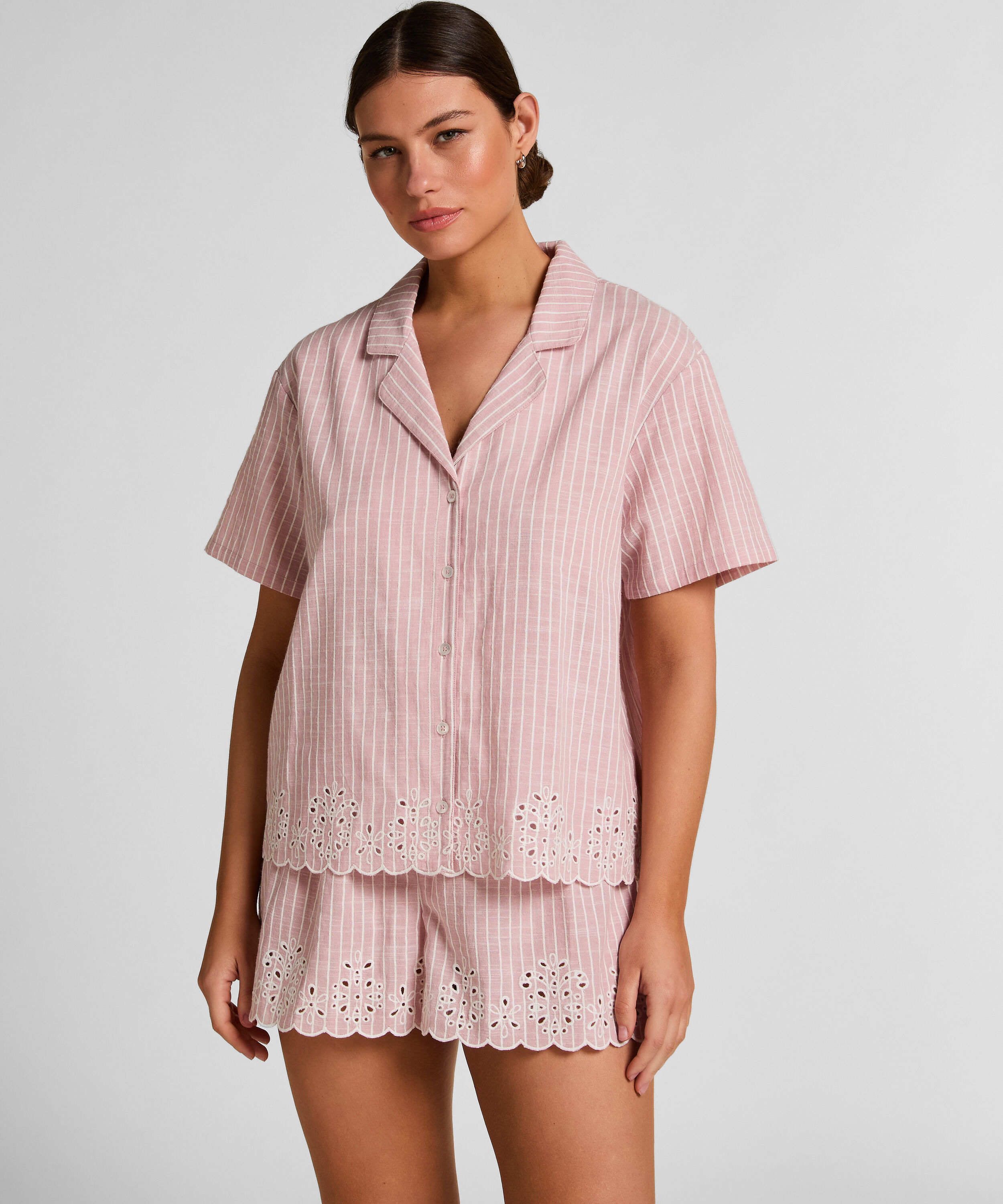 Randiga Pyjamasshorts, Rosa