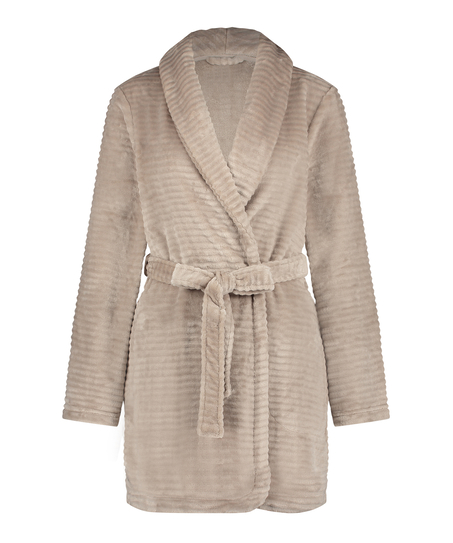 Ribbad badrock av fleece kort, Beige
