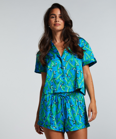 Kort&auml;rmad jacka i Satin, Bl&aring;