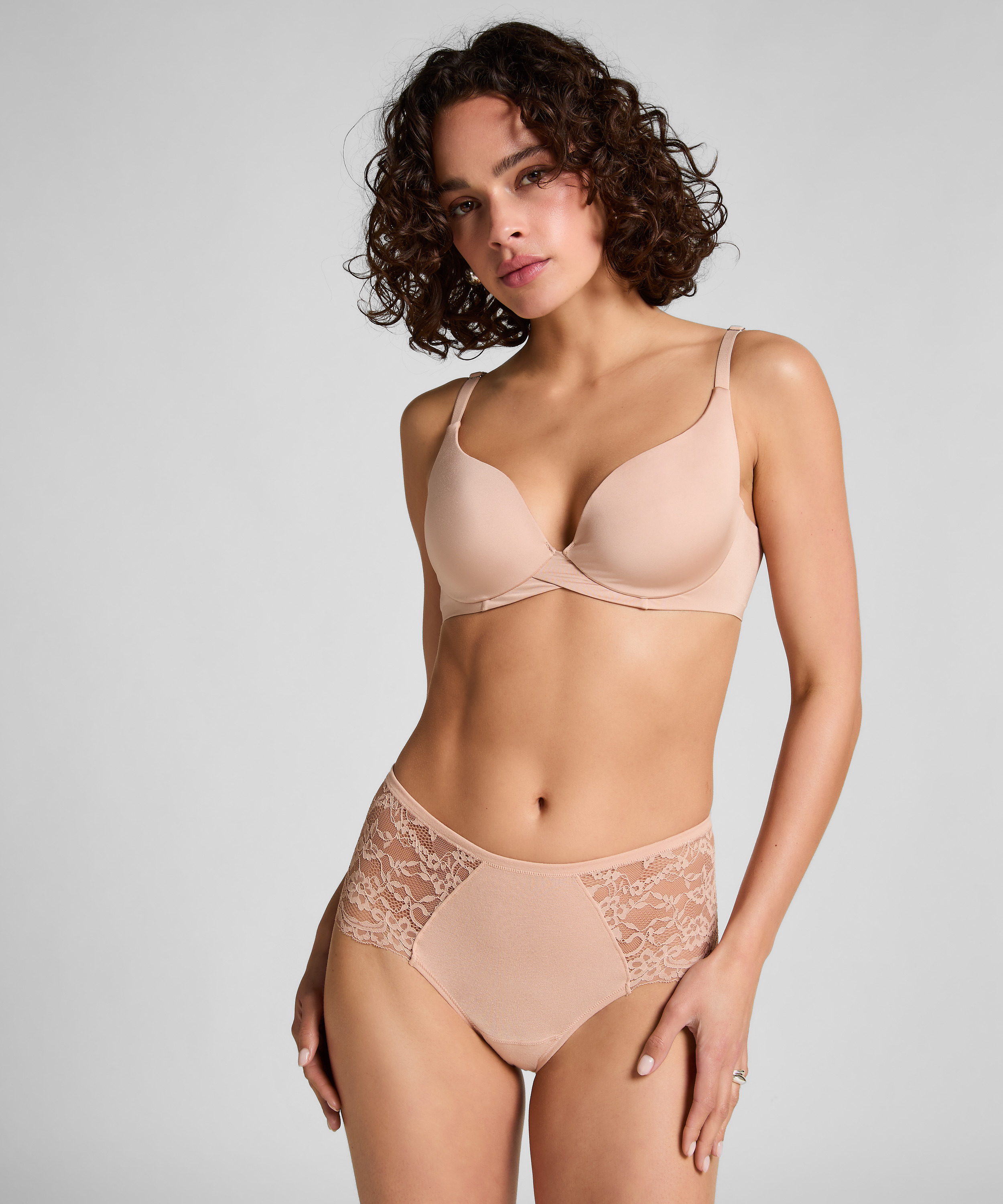 Superslip midi med spets, Beige, main