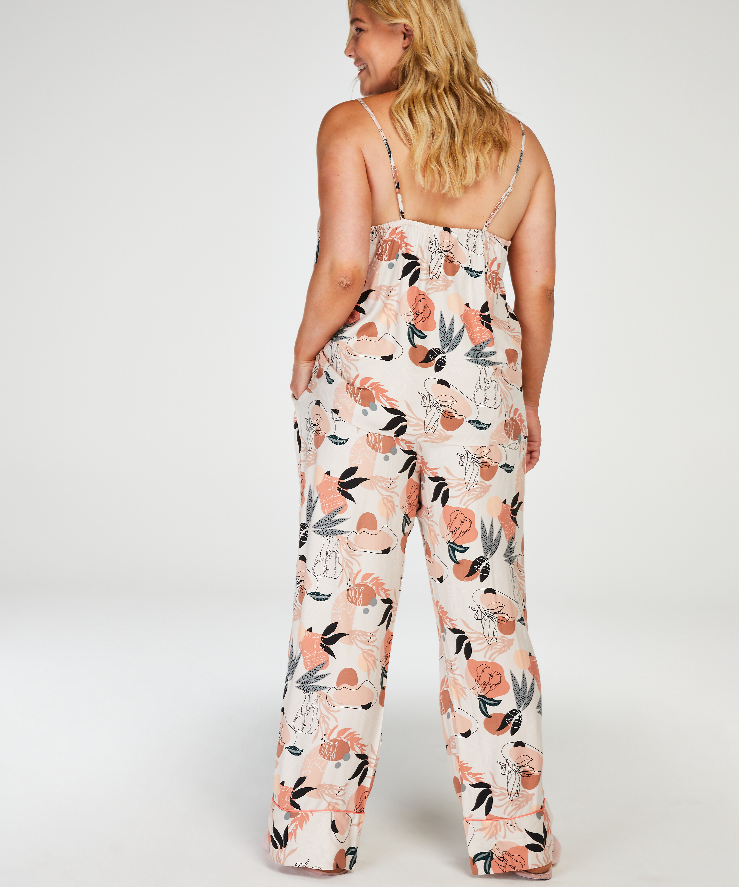 Pyjamasbyxor i vävt tyg, Rosa, main