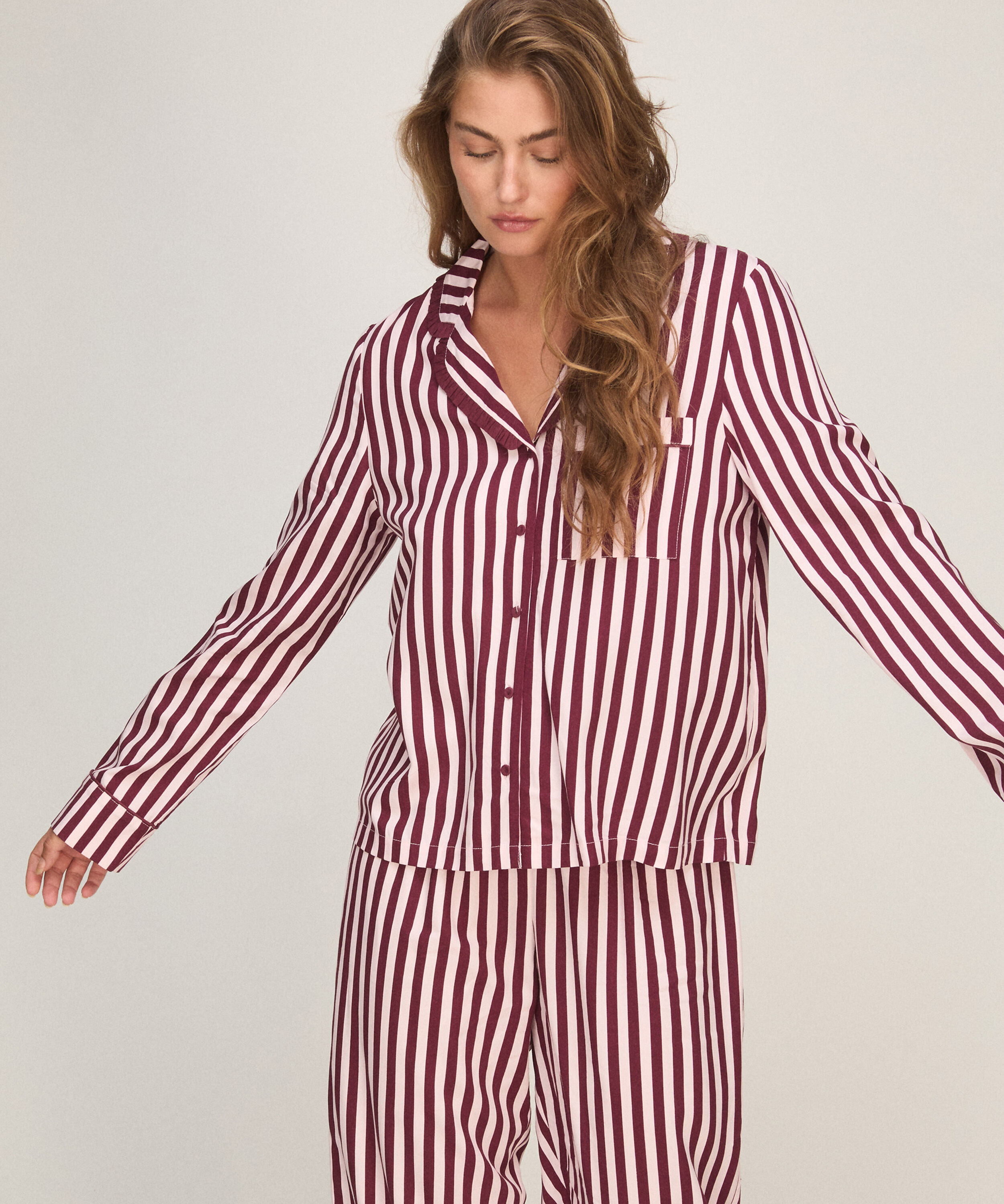 Pyjama Set Poplin Ruffle, Rosa