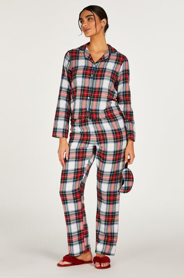 Hunkemöller Pyjamasset i rutig twill Vit