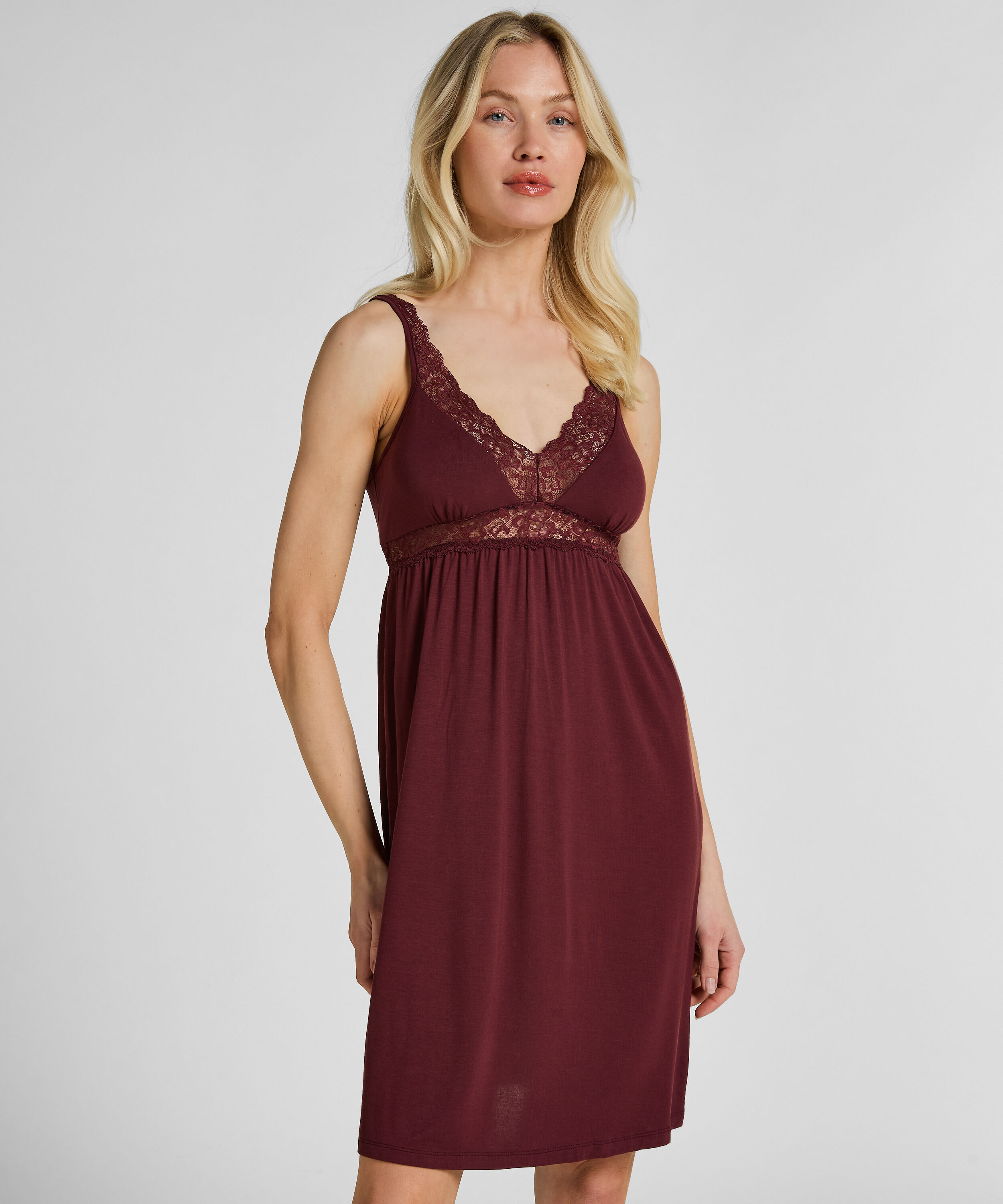 Jersey Slip Dress med Spets, Lila