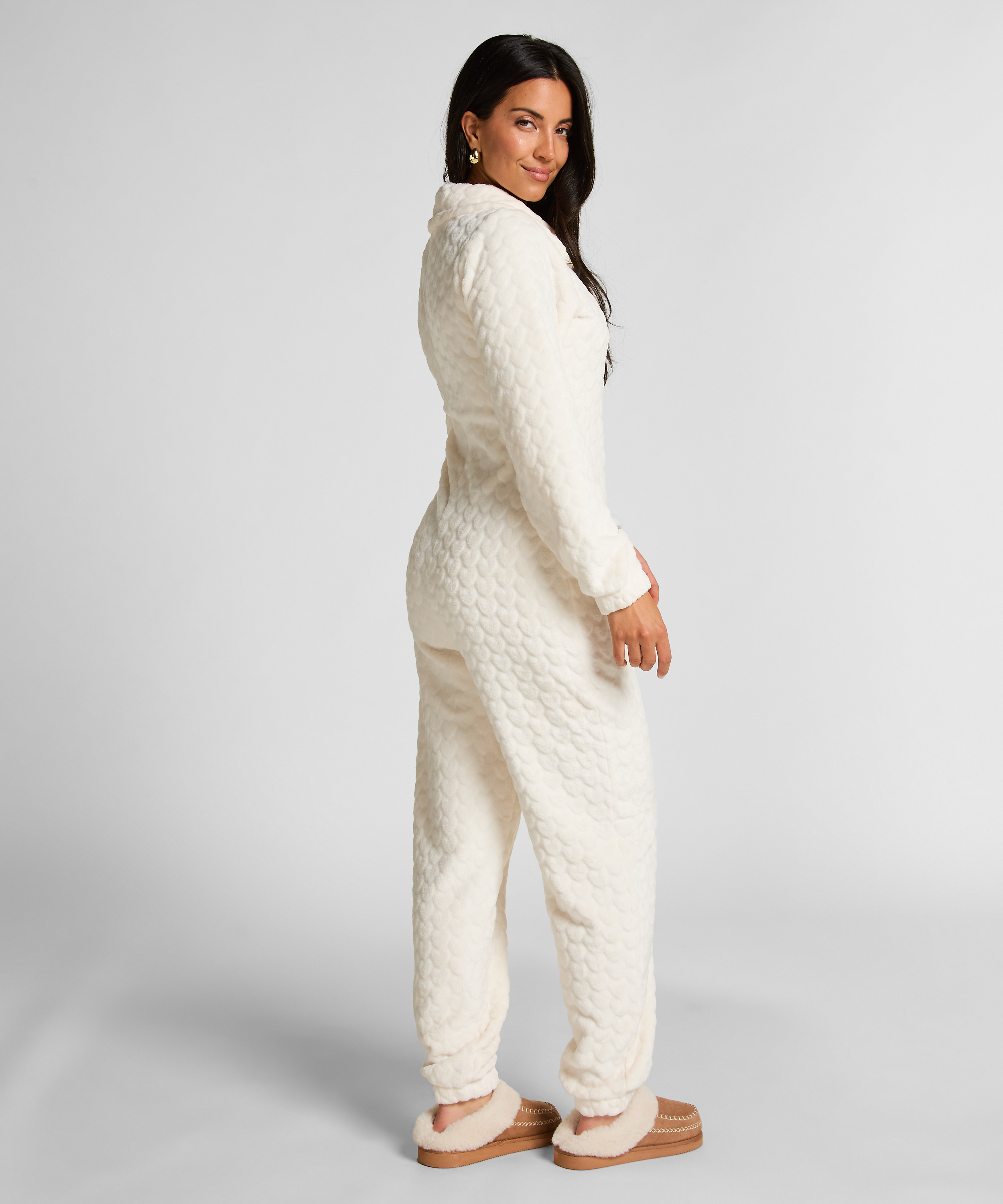 Kabelstickad onesie med dragkedja, Vit, main