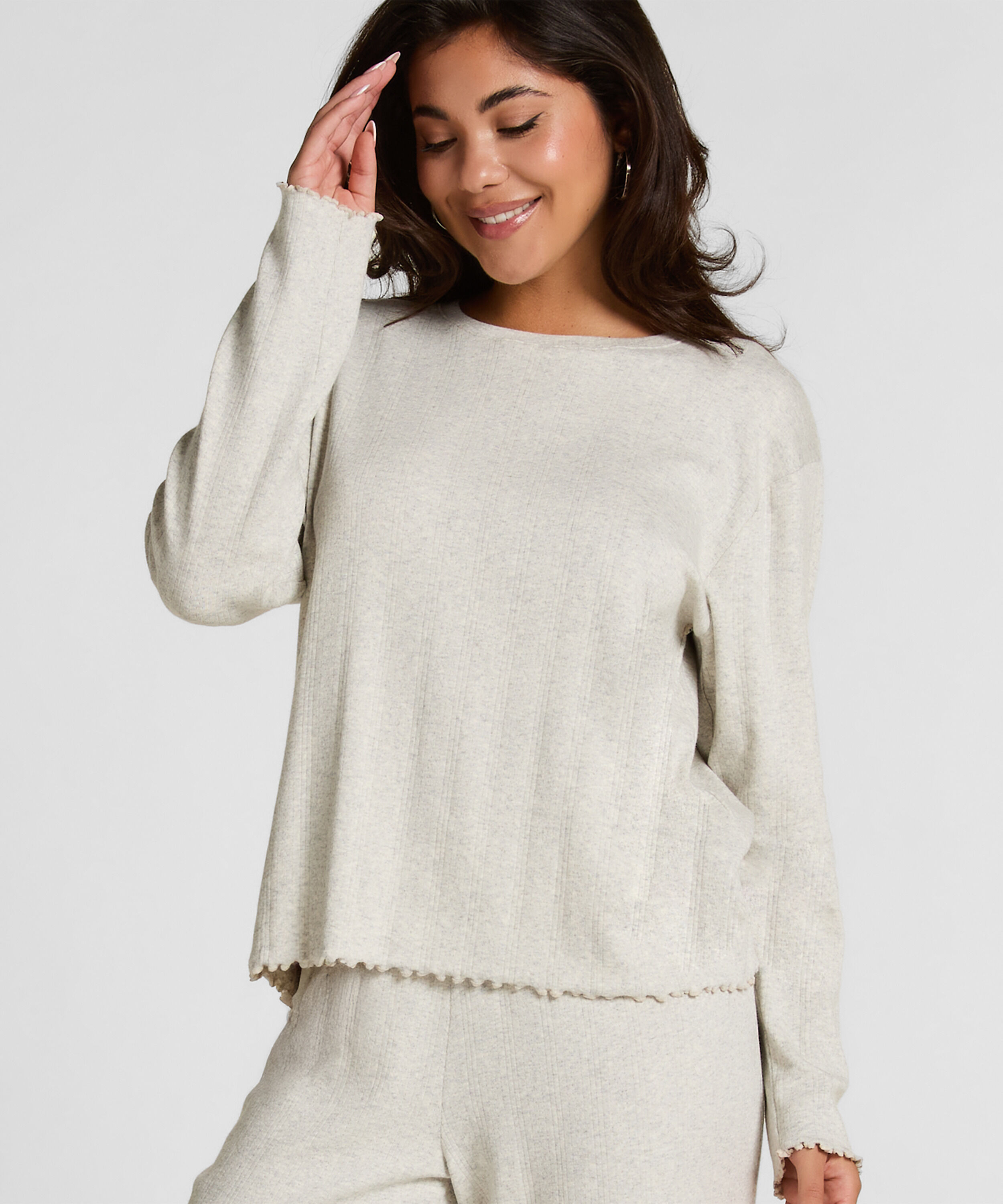 Pyjama Top Loose Pointelle, Grå
