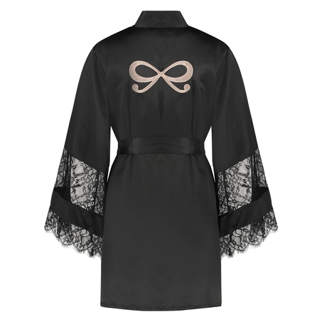 Satinkimono med spets, Svart