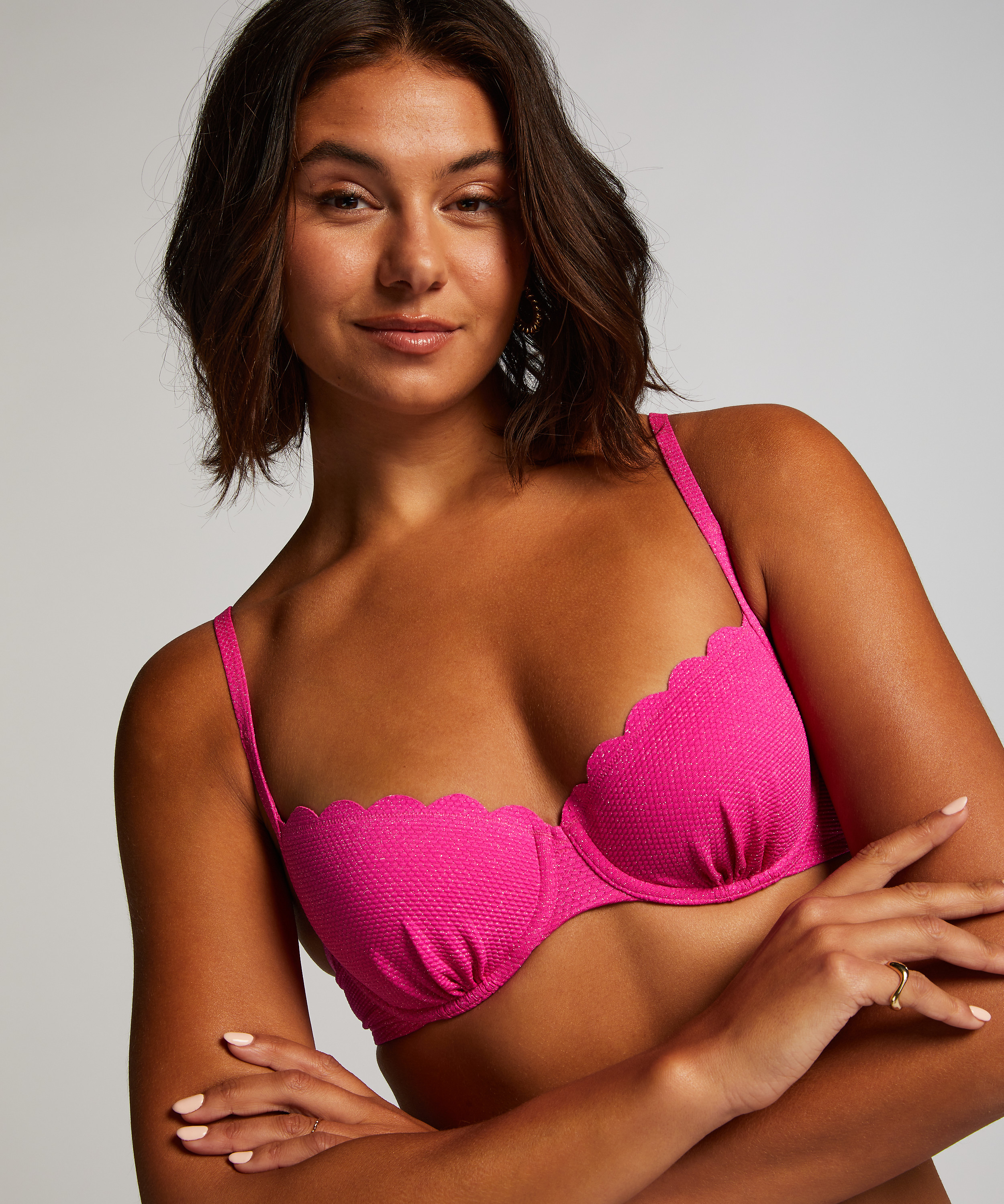 Bikiniöverdel Scallop Lurex, Rosa, main