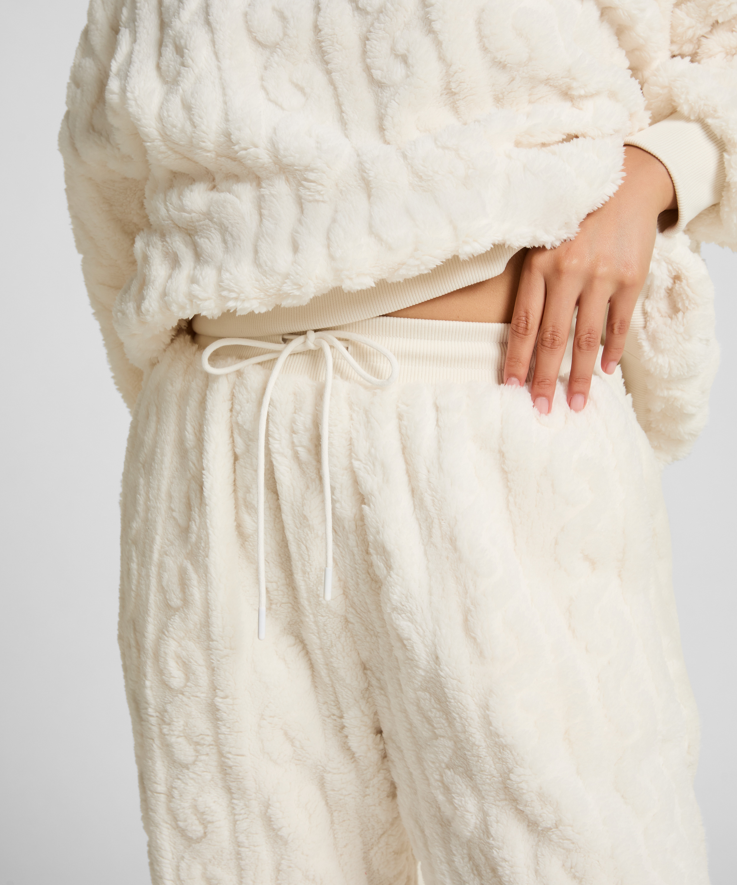 Kabelstickade joggingbyxor, Vit, main