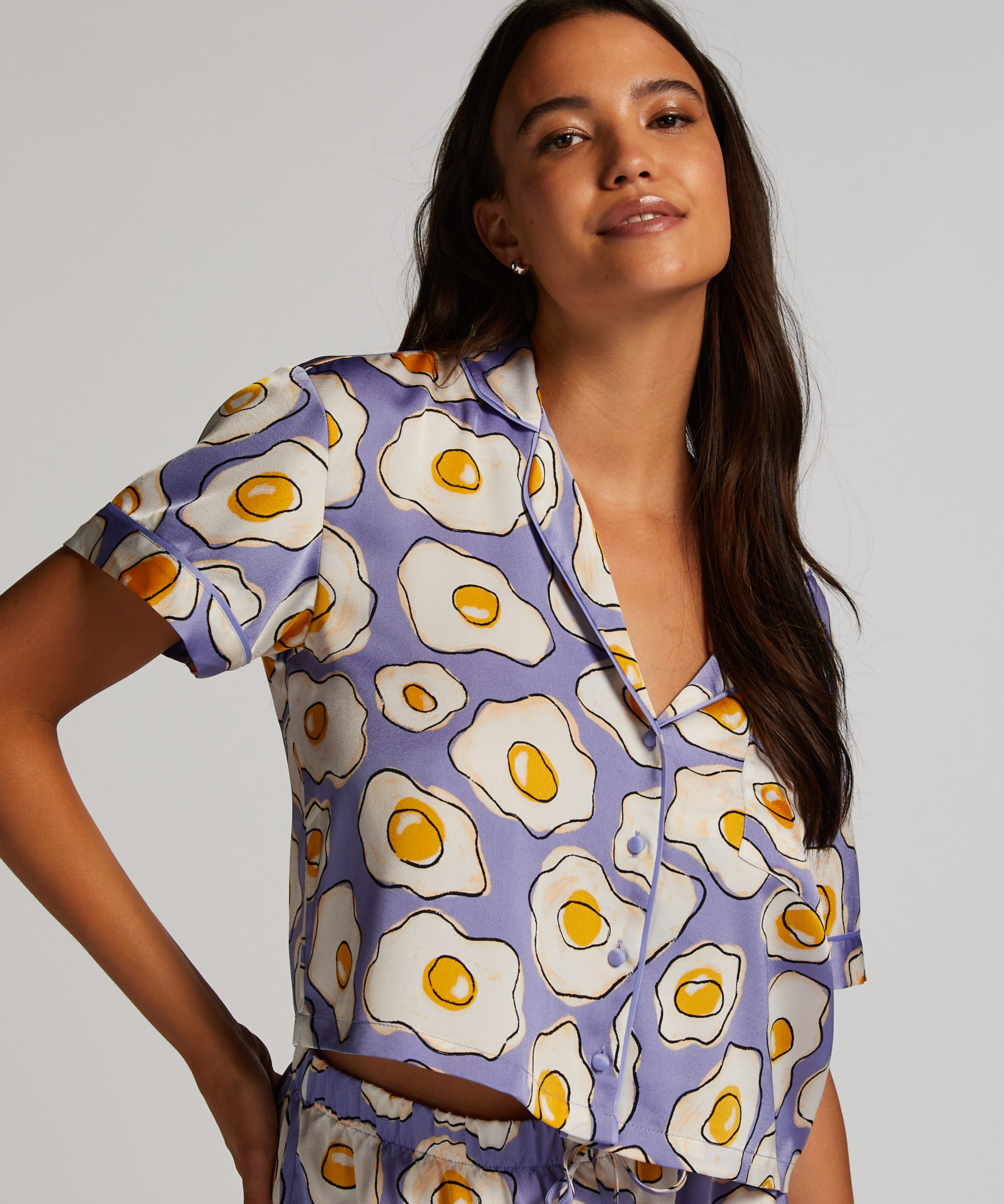 Kortärmad jacka i Satin, Lila, main