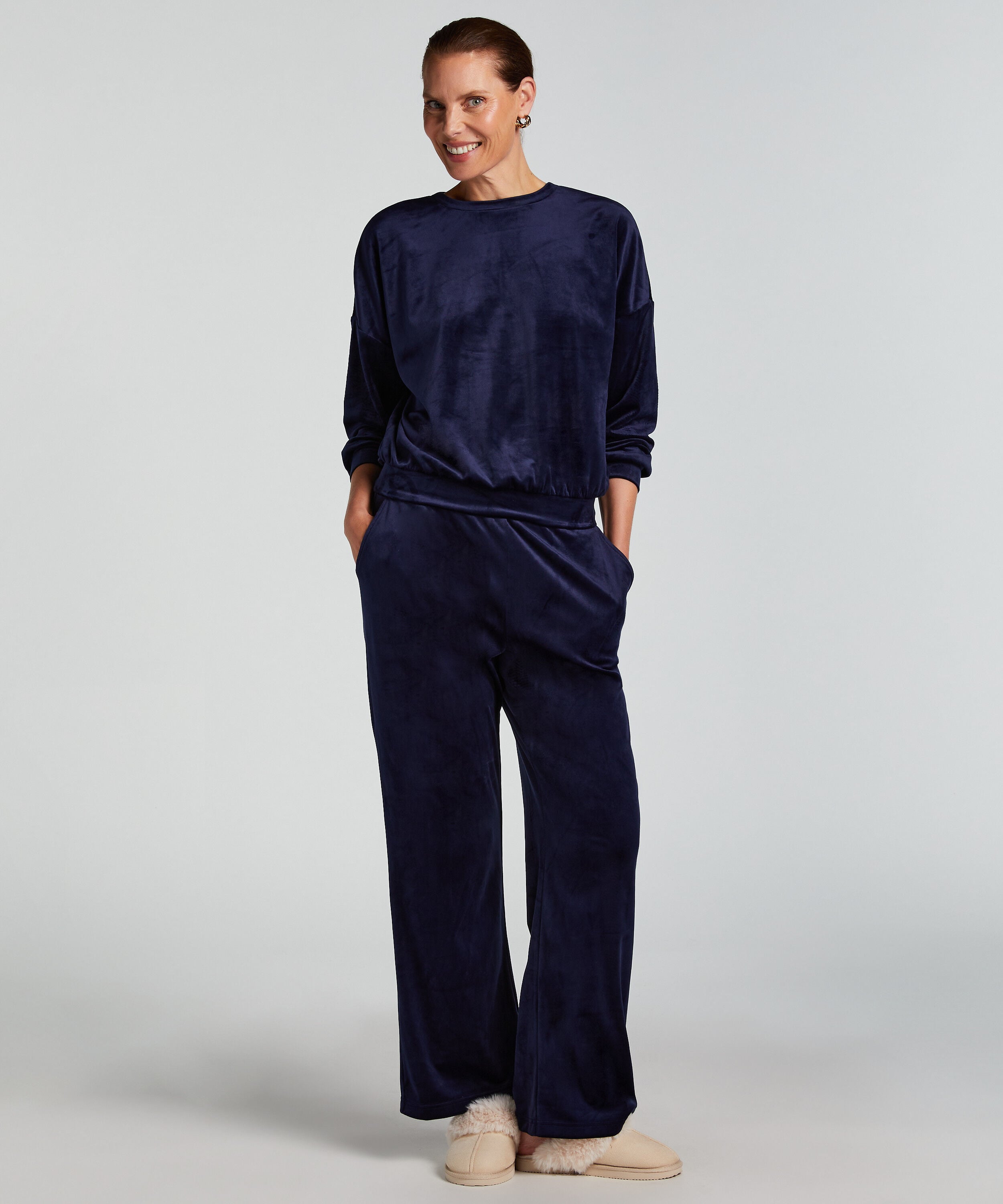 Pyjamasbyxor i velour, Blå