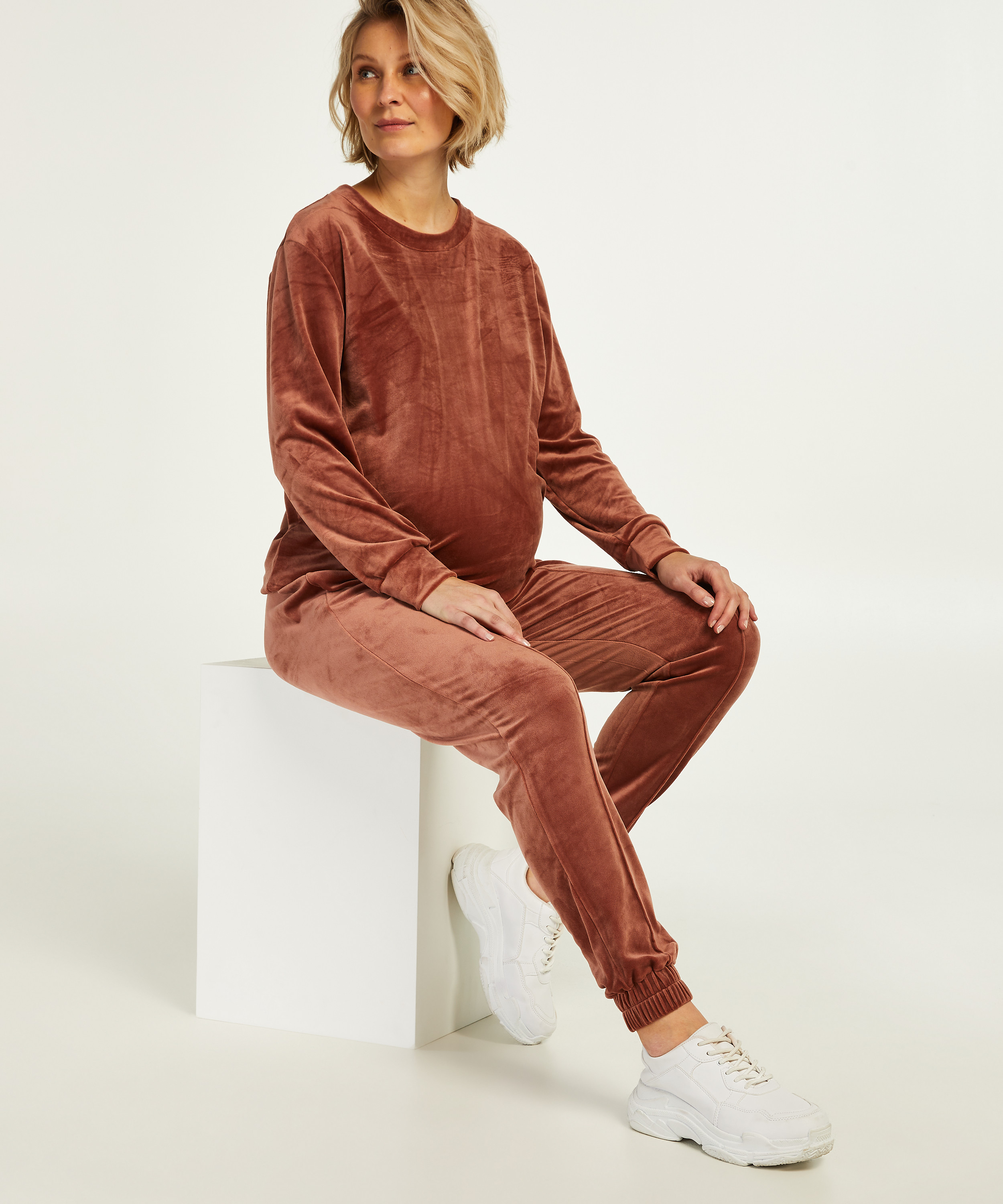 Mamma-joggingbyxa i velours, Rosa, main