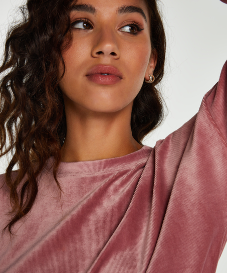 L&aring;ng&auml;rmad, ribbstickad plyschtopp, Rosa