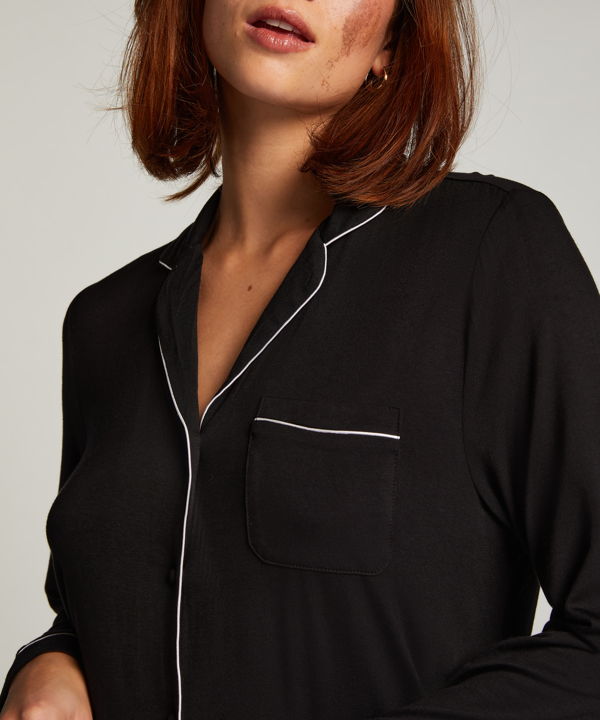 Långärmad skjortklänning i jersey Essential, Svart, main