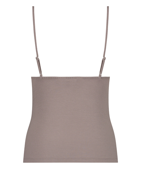 Ribbad armlös topp, Brun