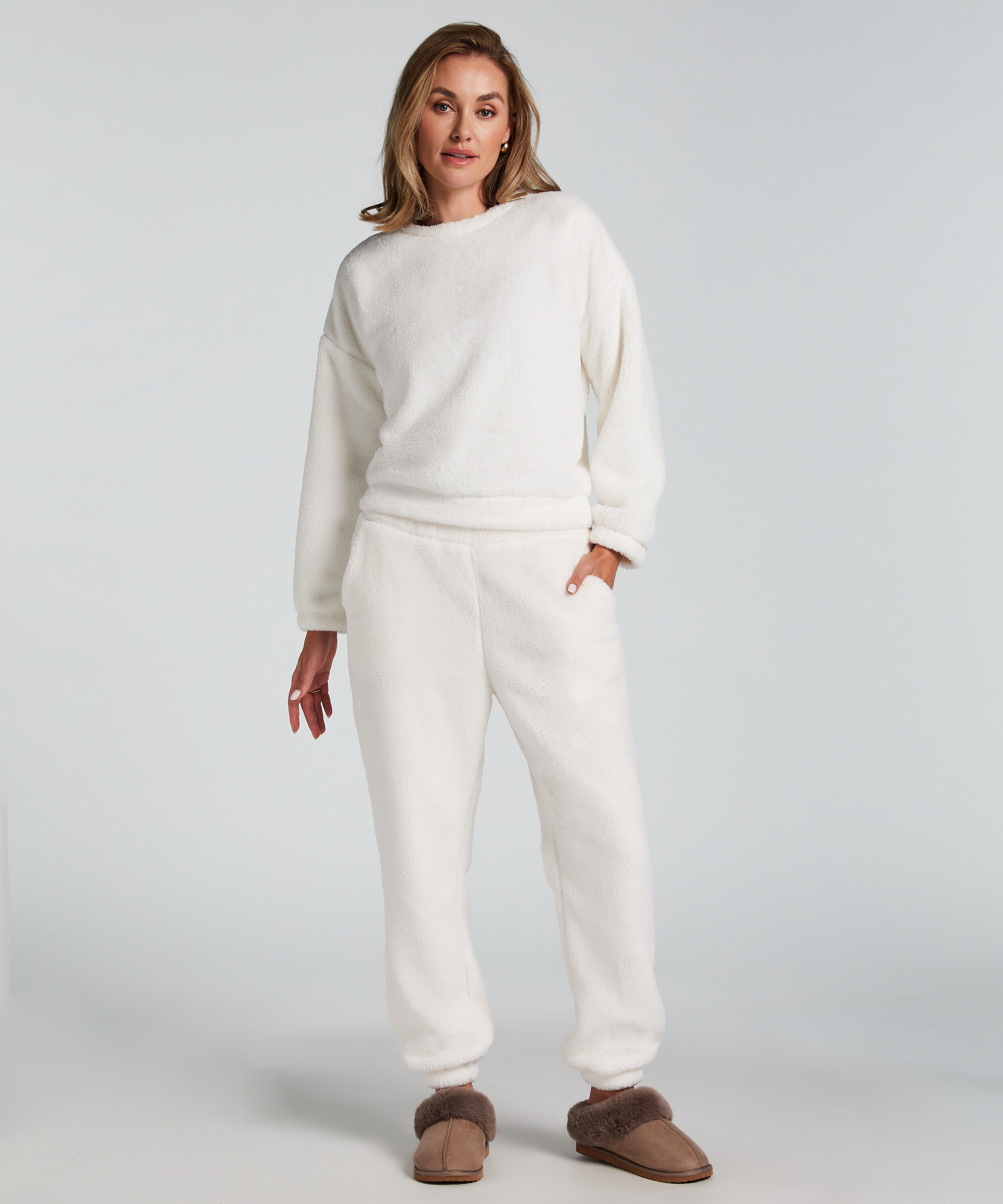 Mysiga mjukisbyxor i fleece, Vit
