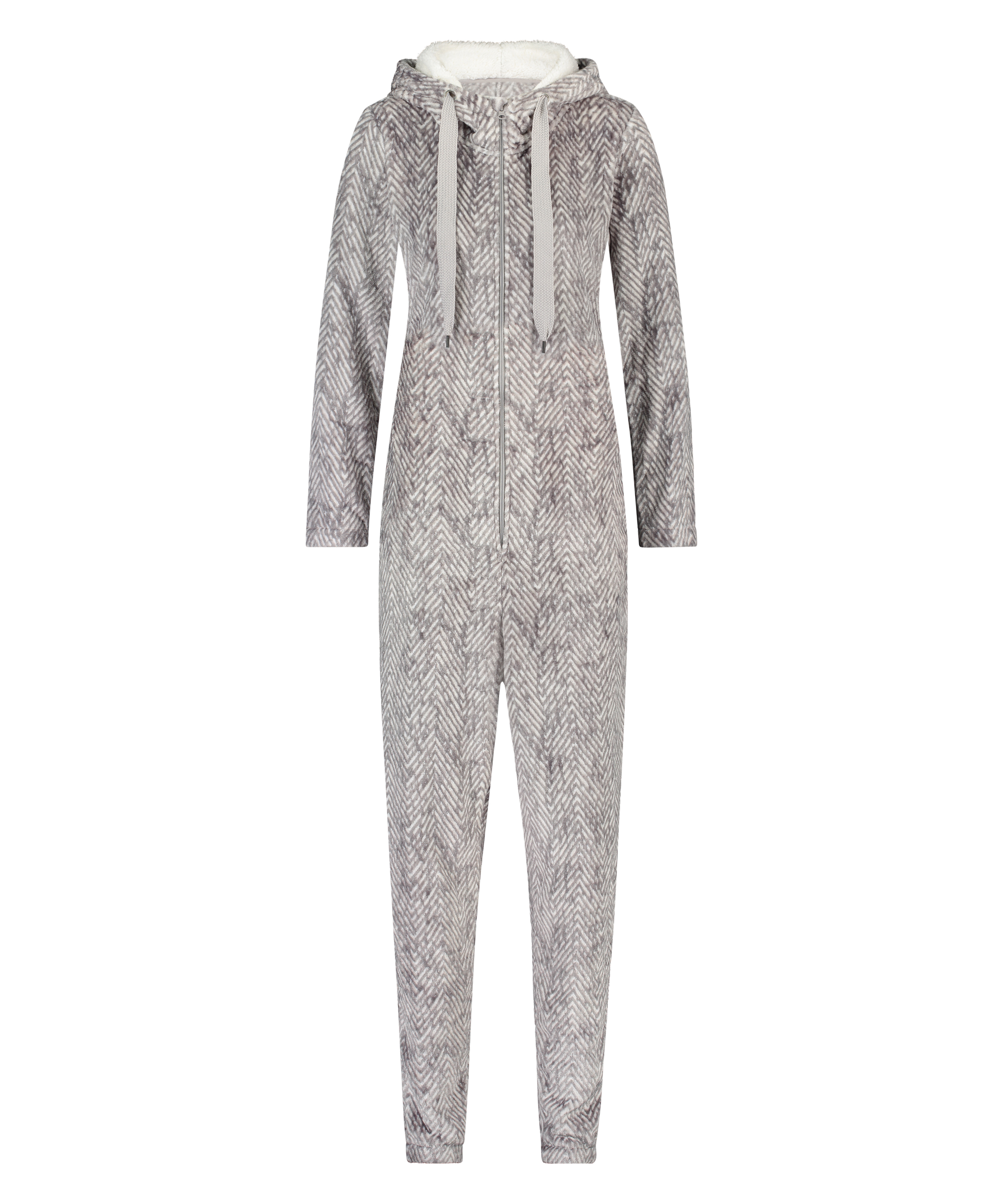 Onesie i flanell och fleece, Grå, main