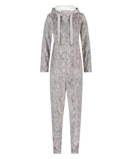 Onesie i flanell och fleece, Grå