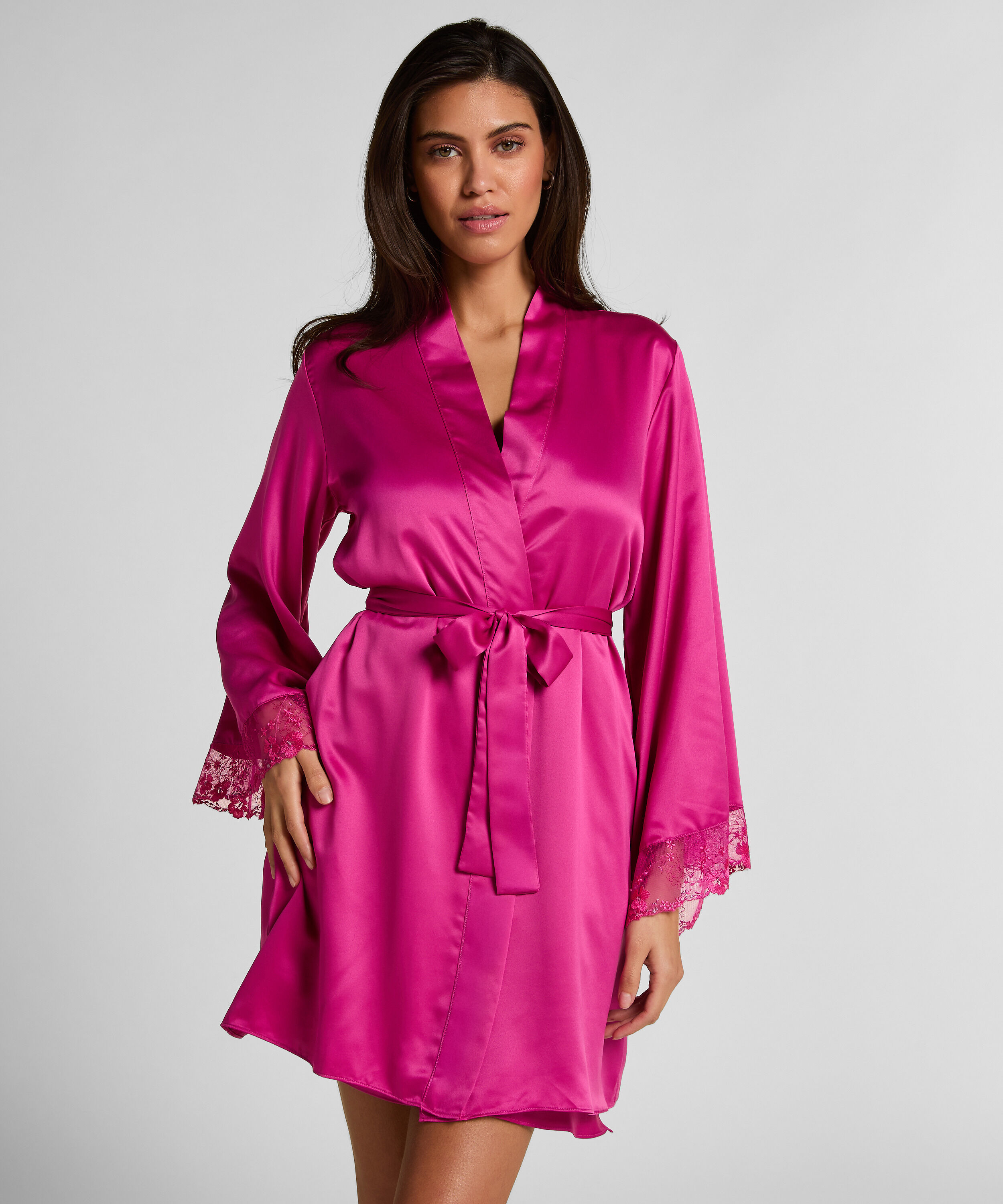 Peonie kimono i satin, Rosa