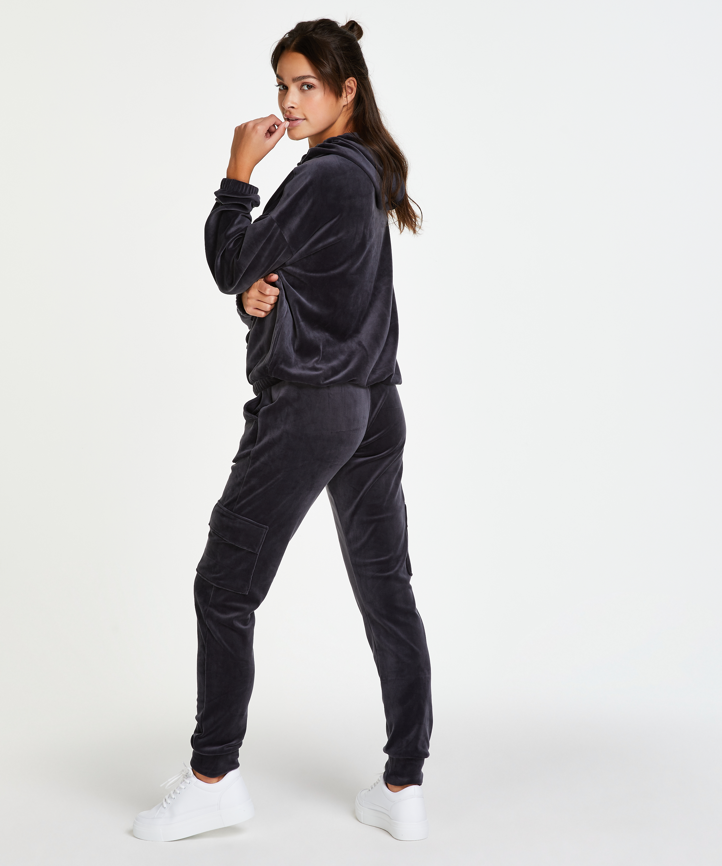 Joggingbyxor Velour Cargo, Gr&aring;, main