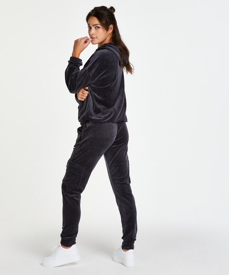 Joggingbyxor Velour Cargo, Gr&aring;