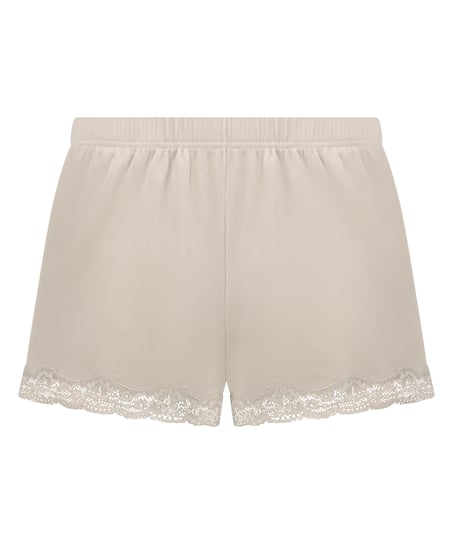 Velour- och spetsshort, Beige