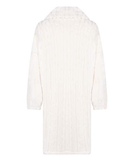 Poncho i Kabelstickad Fleece, Vit