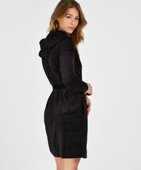 Kort badrock i velours, Svart