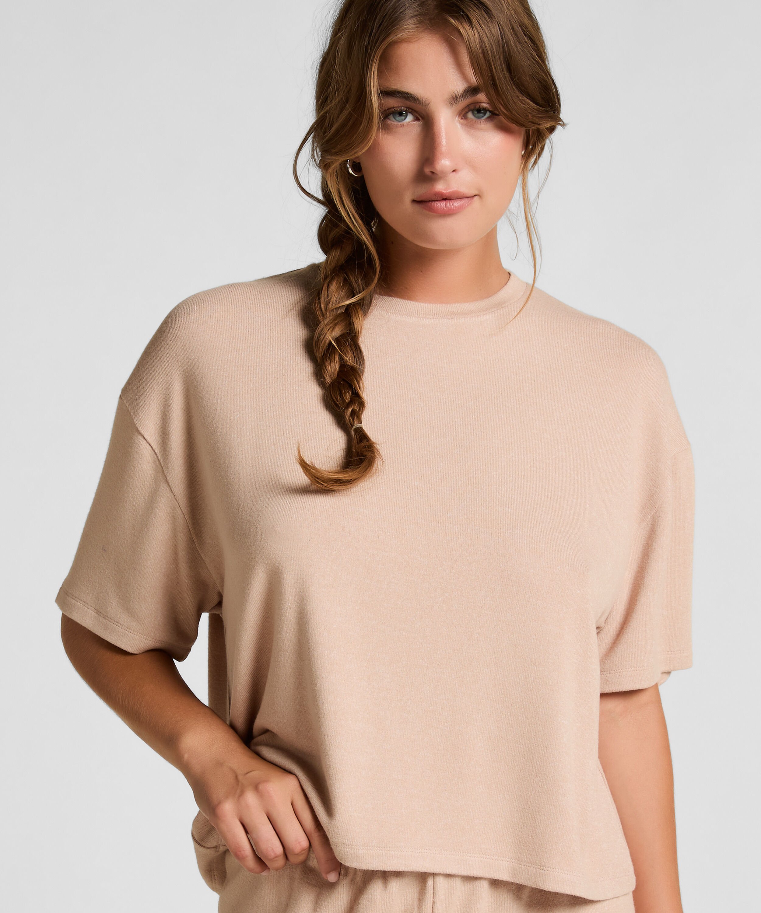 Pyjamastopp i uppruggad jersey, Beige
