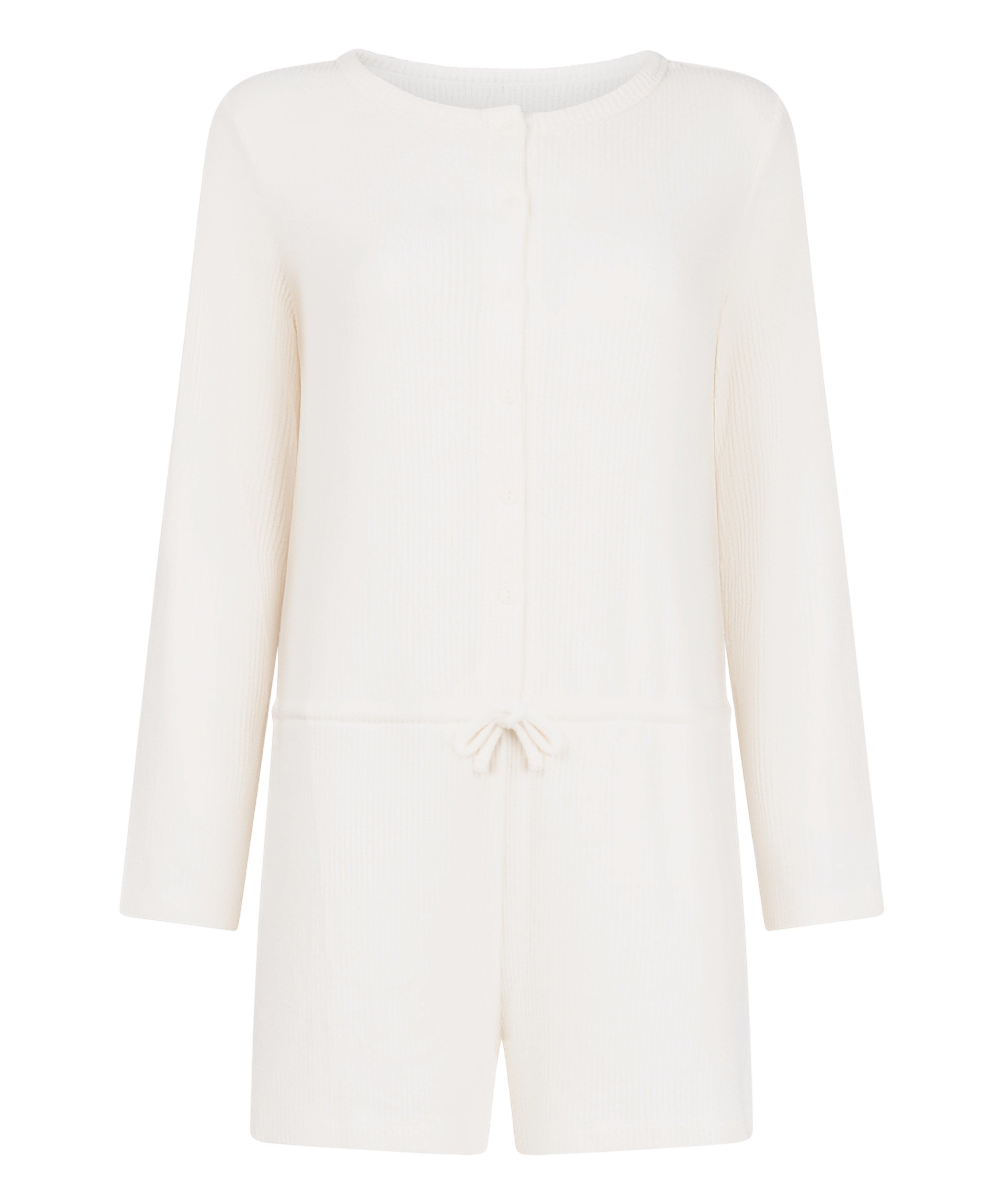 Kort ribbstickad Onesie, Vit, main