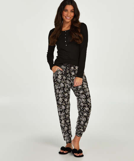 Pyjamastopp med l&aring;nga &auml;rmar, Svart