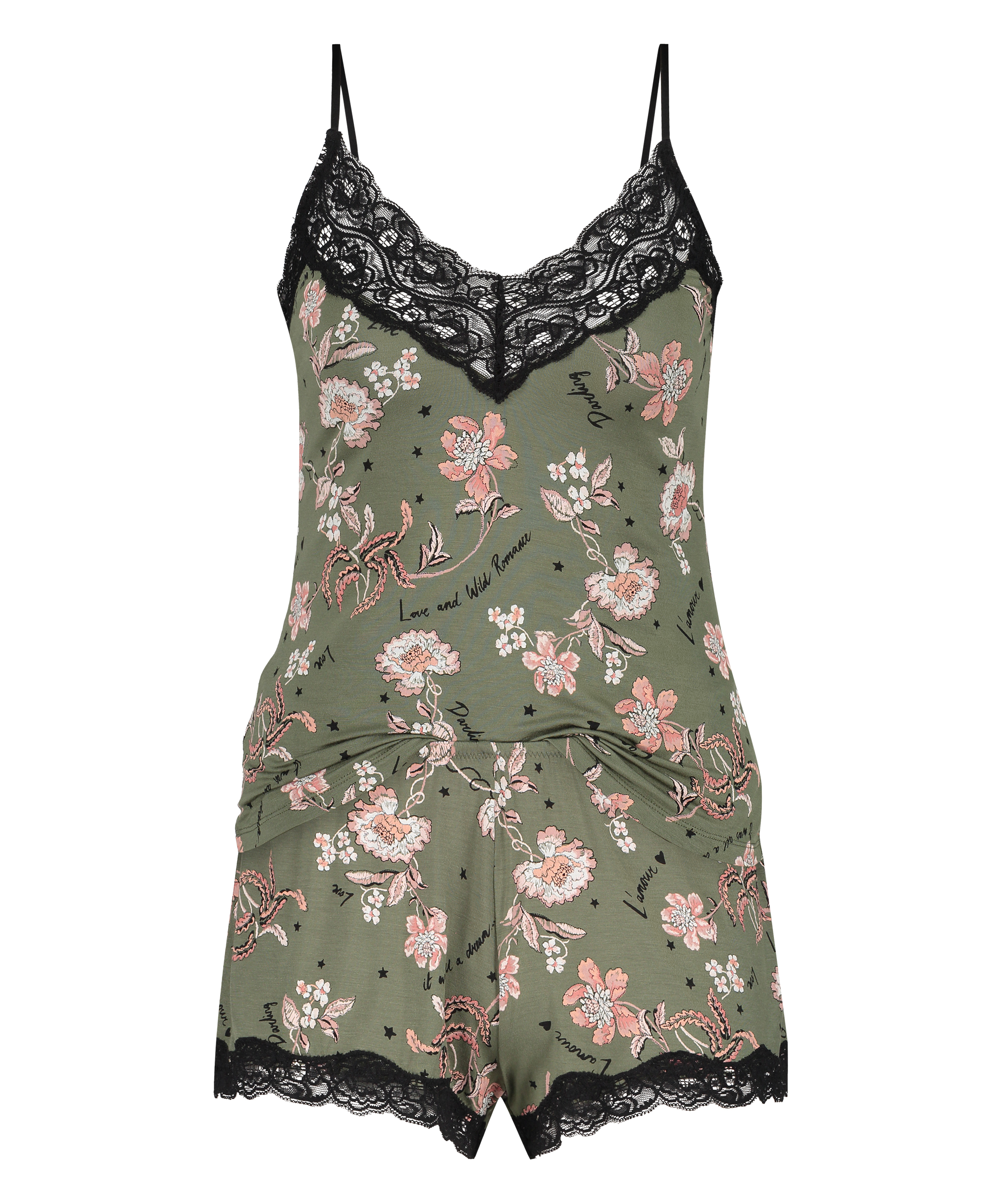 Words blommiga pyjamasset, grön, main