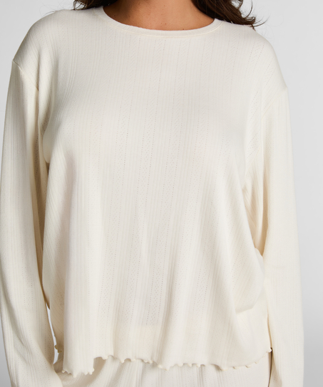Pyjama Top Loose Pointelle, Vit