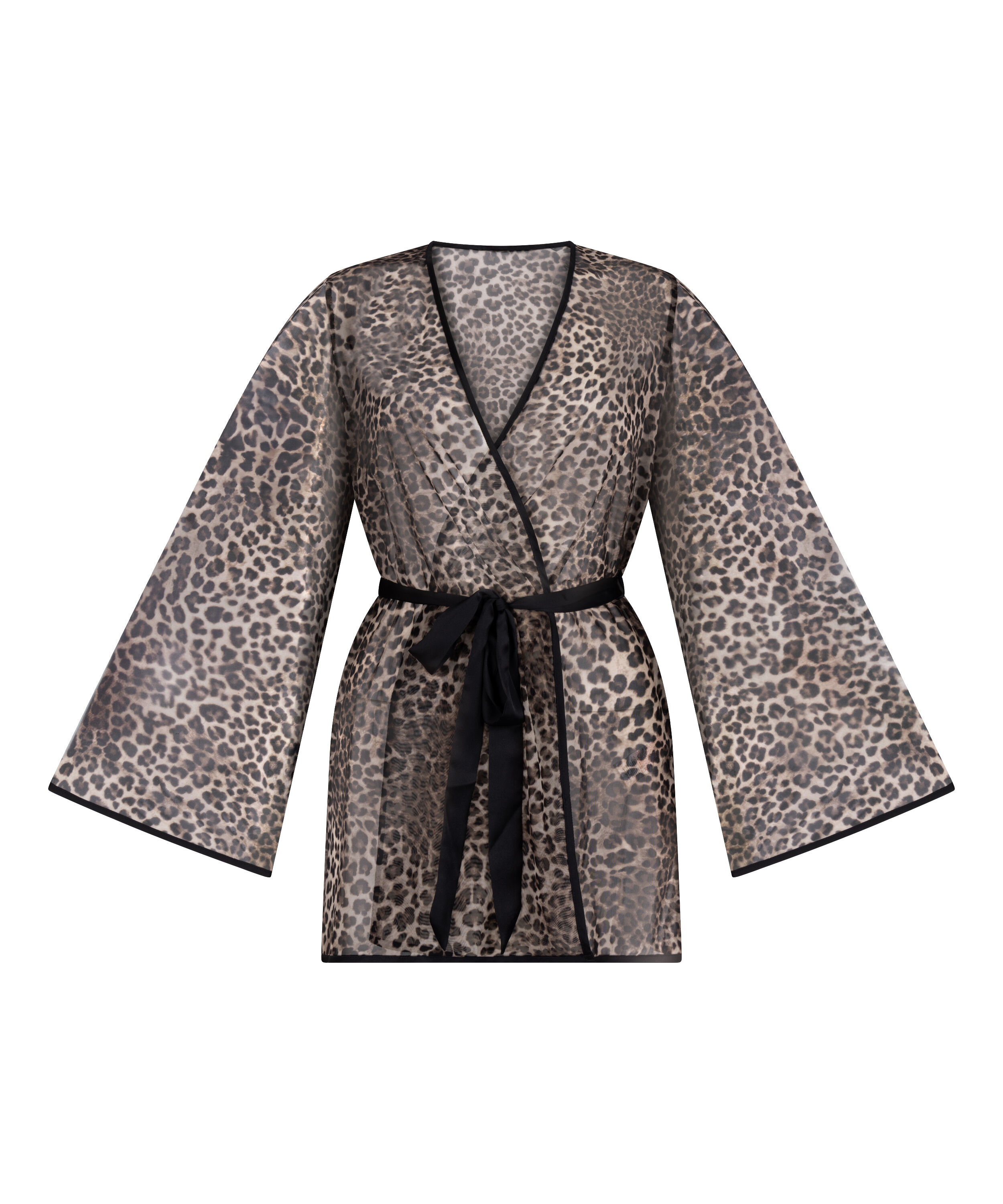 Kimono i leopard-mesh, Svart