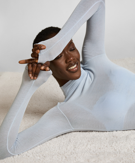 super soft cashmereblandad-topp med polokrage, Bl&aring;