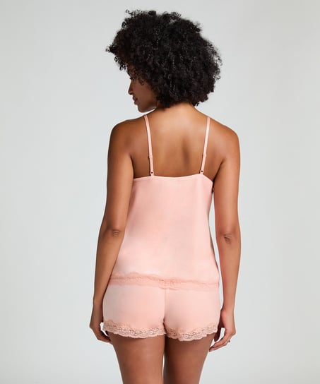 Velour- och spetsshort, Rosa