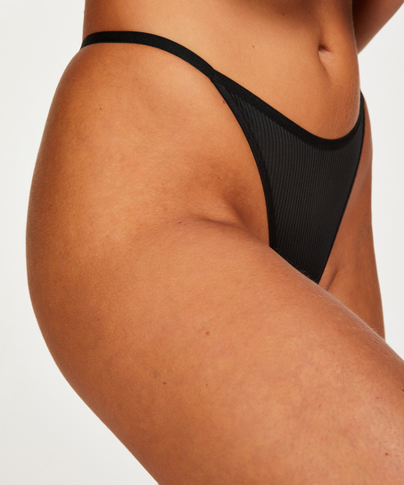 H&ouml;gt skuren stringtrosa Kaiden, Svart