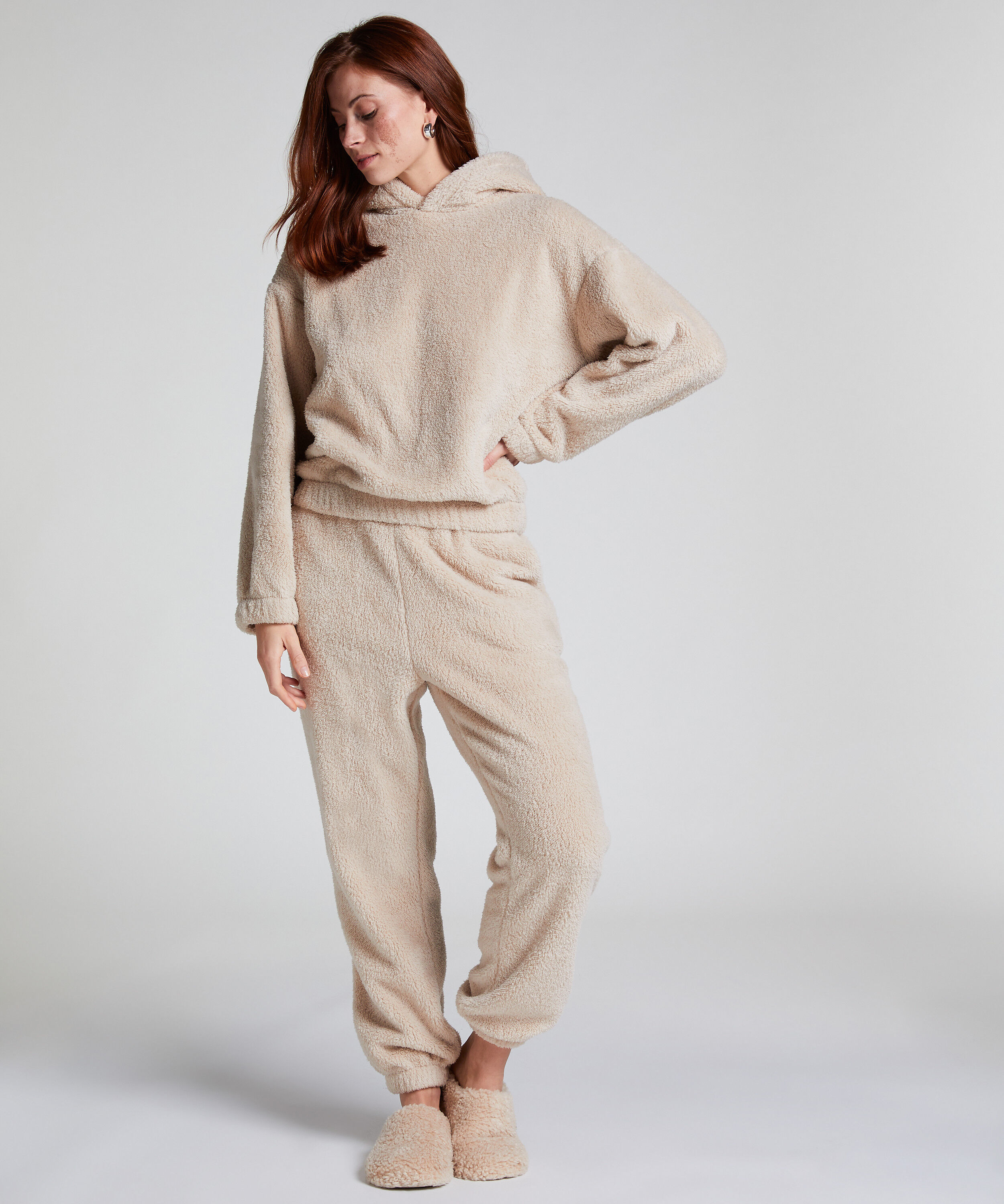 Mysiga mjukisbyxor i fleece, Beige