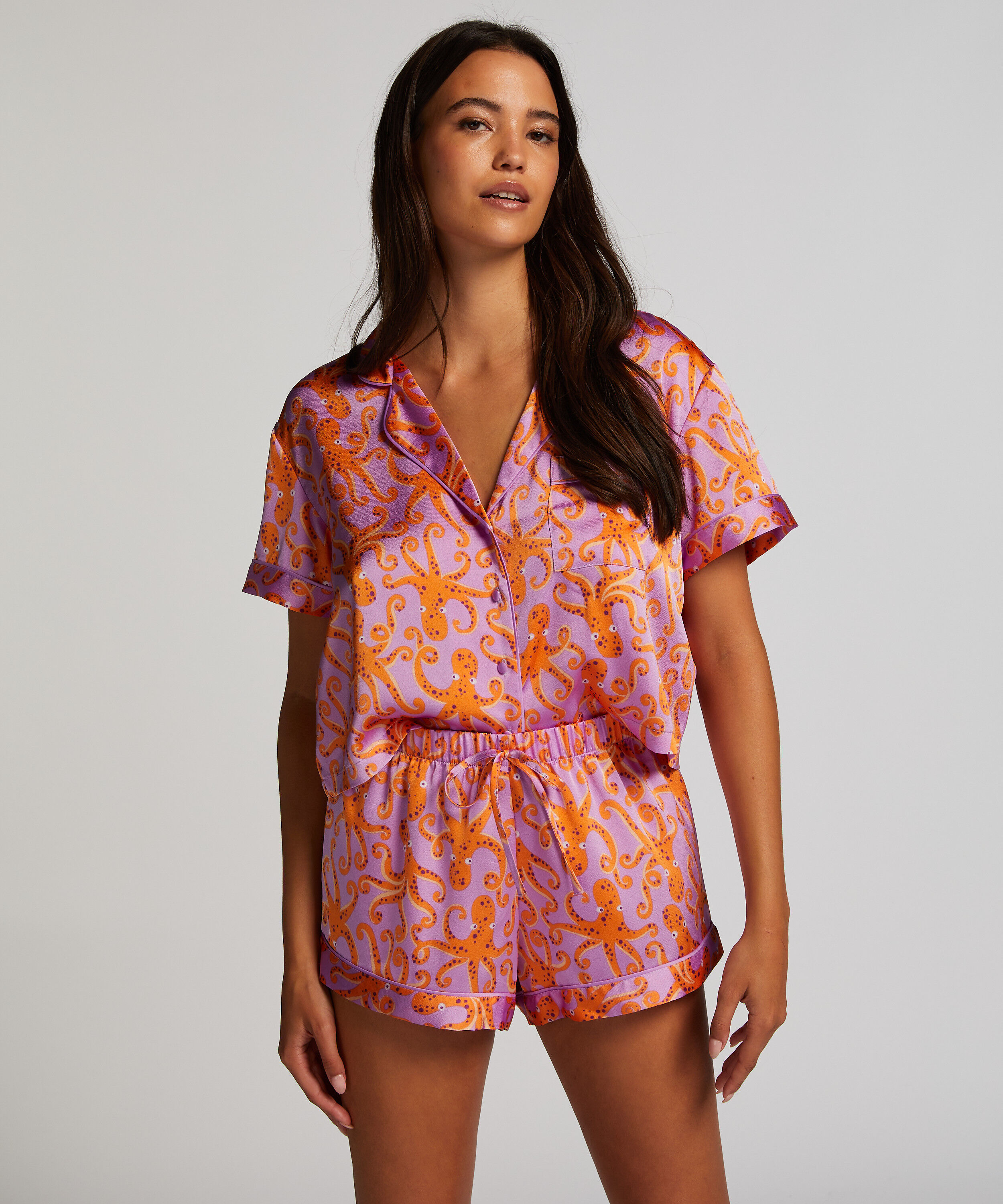 Satin pyjamasshorts, Lila