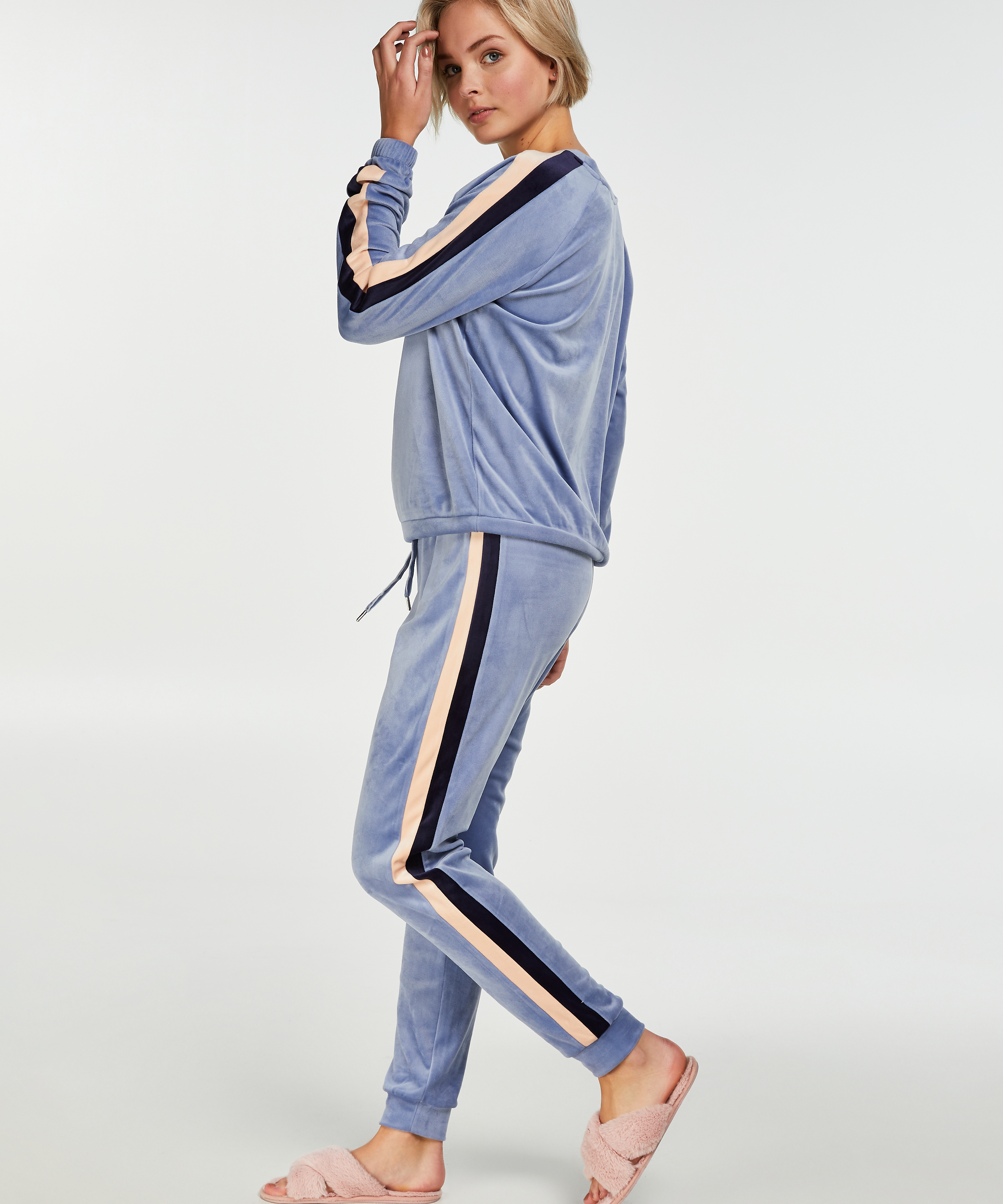 Joggingbyxor Velour Stripe, bl&aring;, main