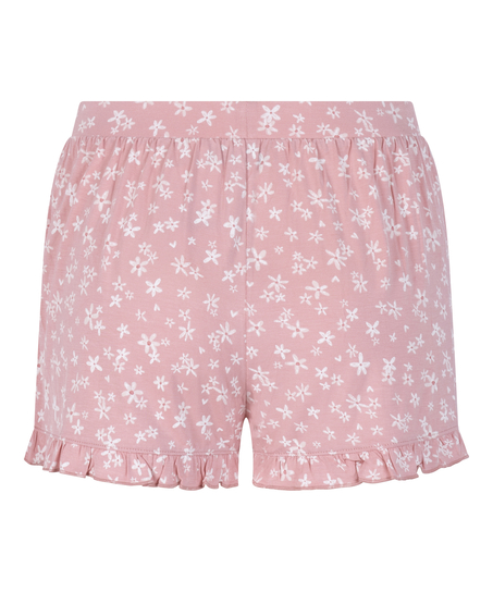 Jersy-shorts med volanger, Rosa