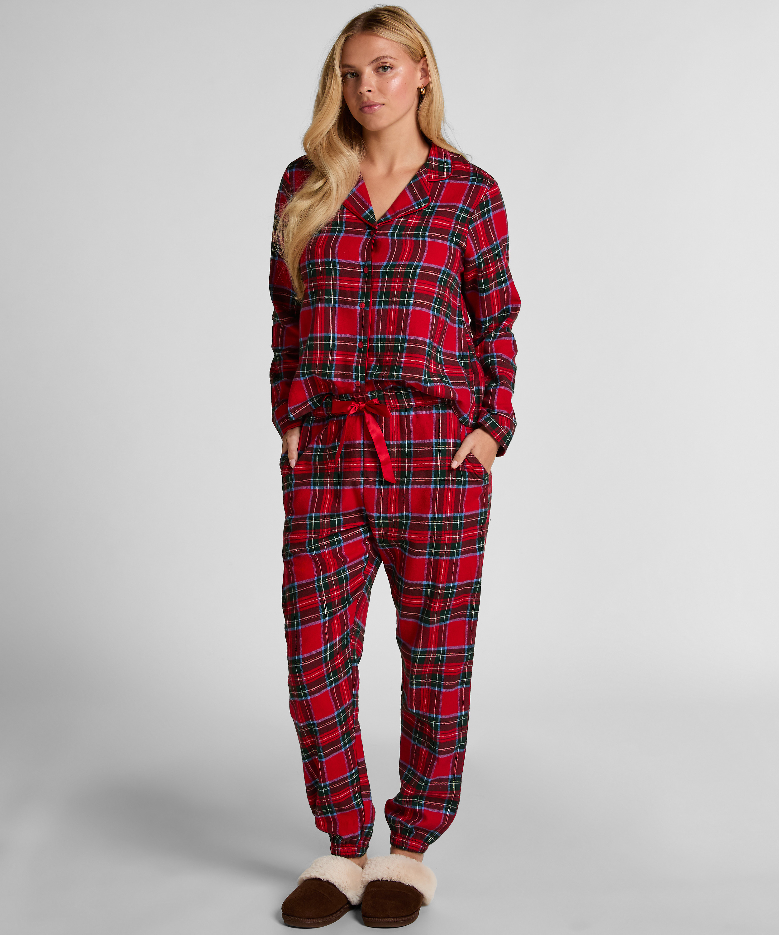 Pyjamasbyxori flanell, Röd, main