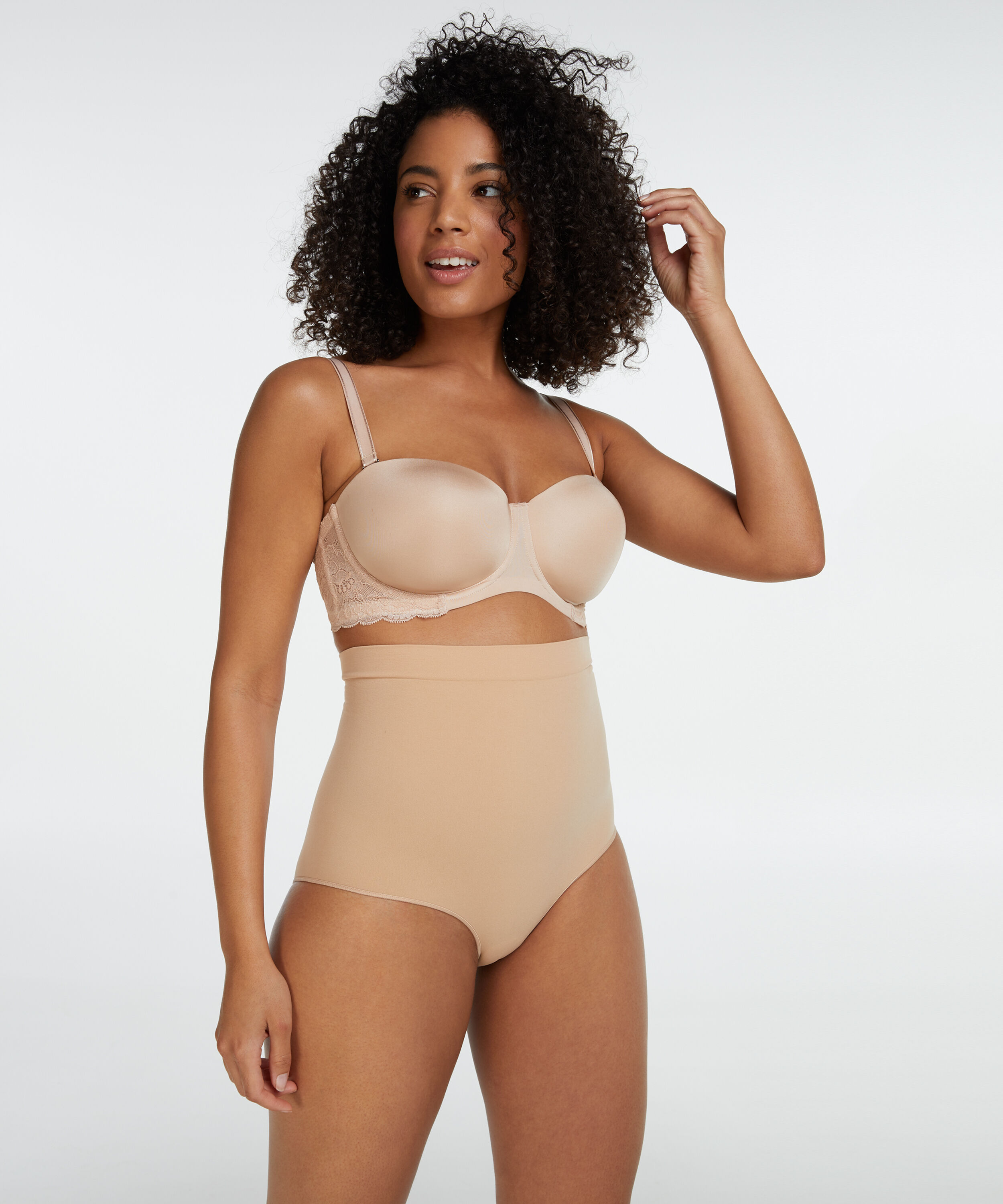 Uppstramande kort kjol med hög midja - Level 2, Beige