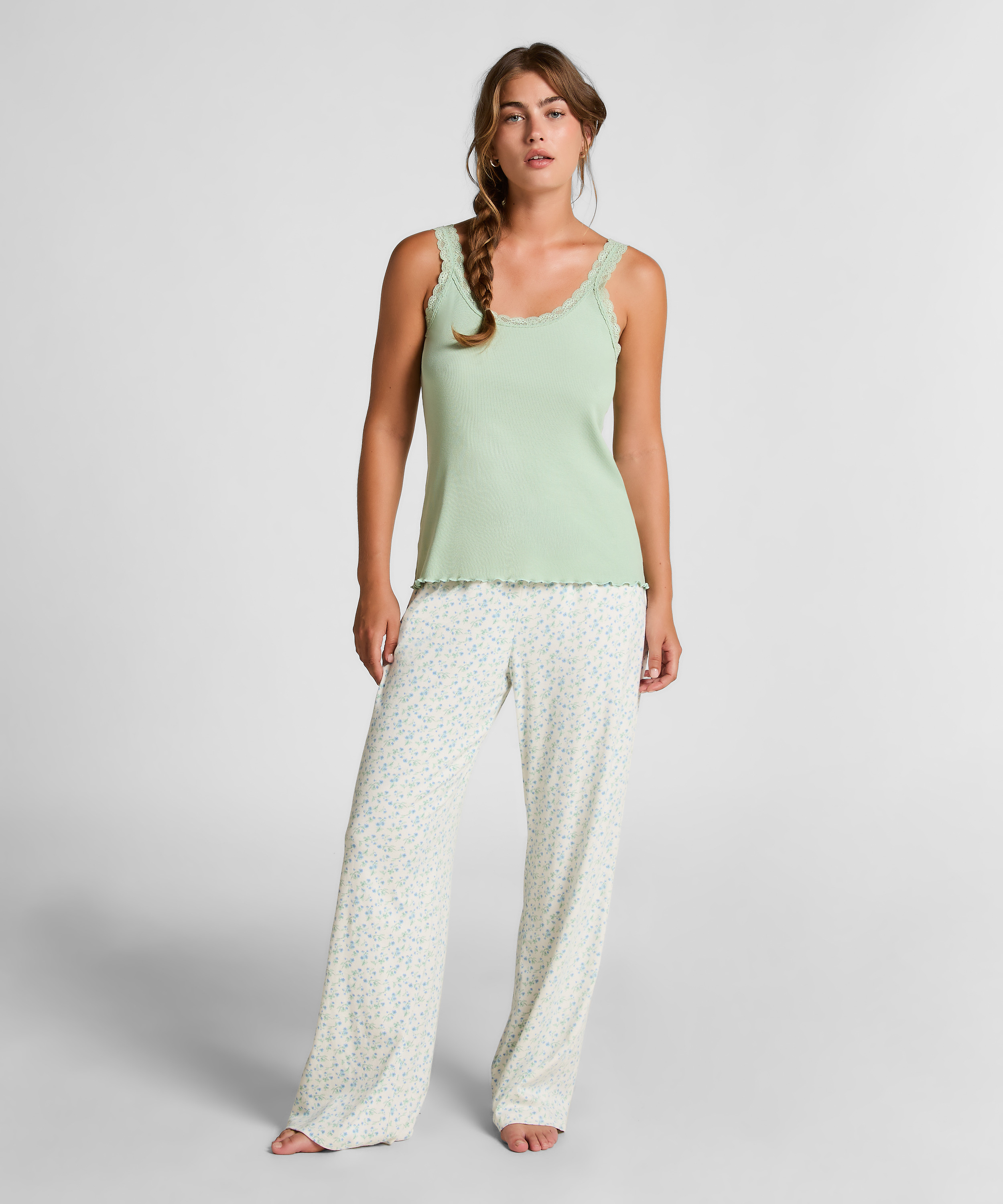 Ribbad Jerseylinne med Spets, Gr&ouml;n, main