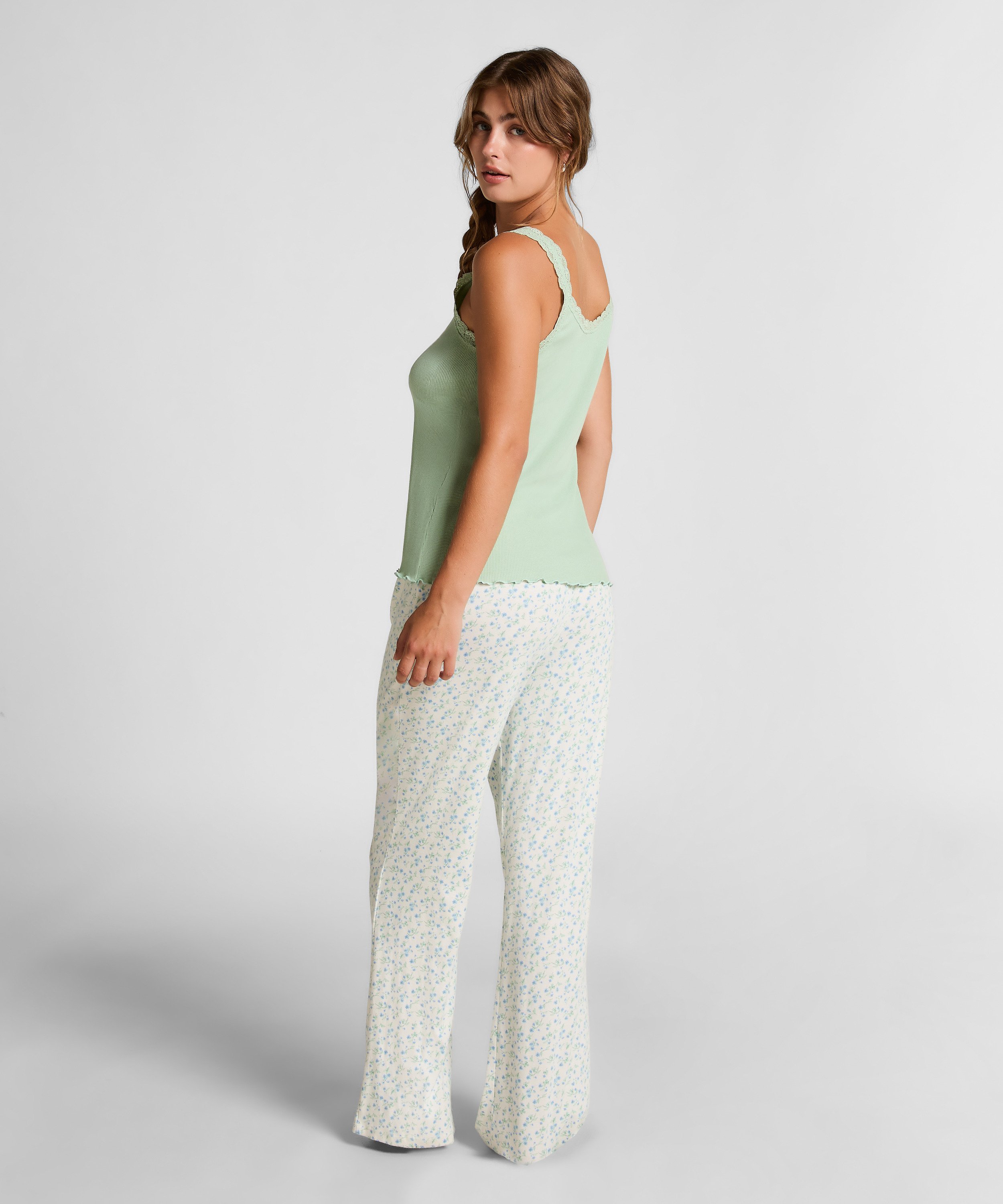 Ribbad Jerseylinne med Spets, Gr&ouml;n, main