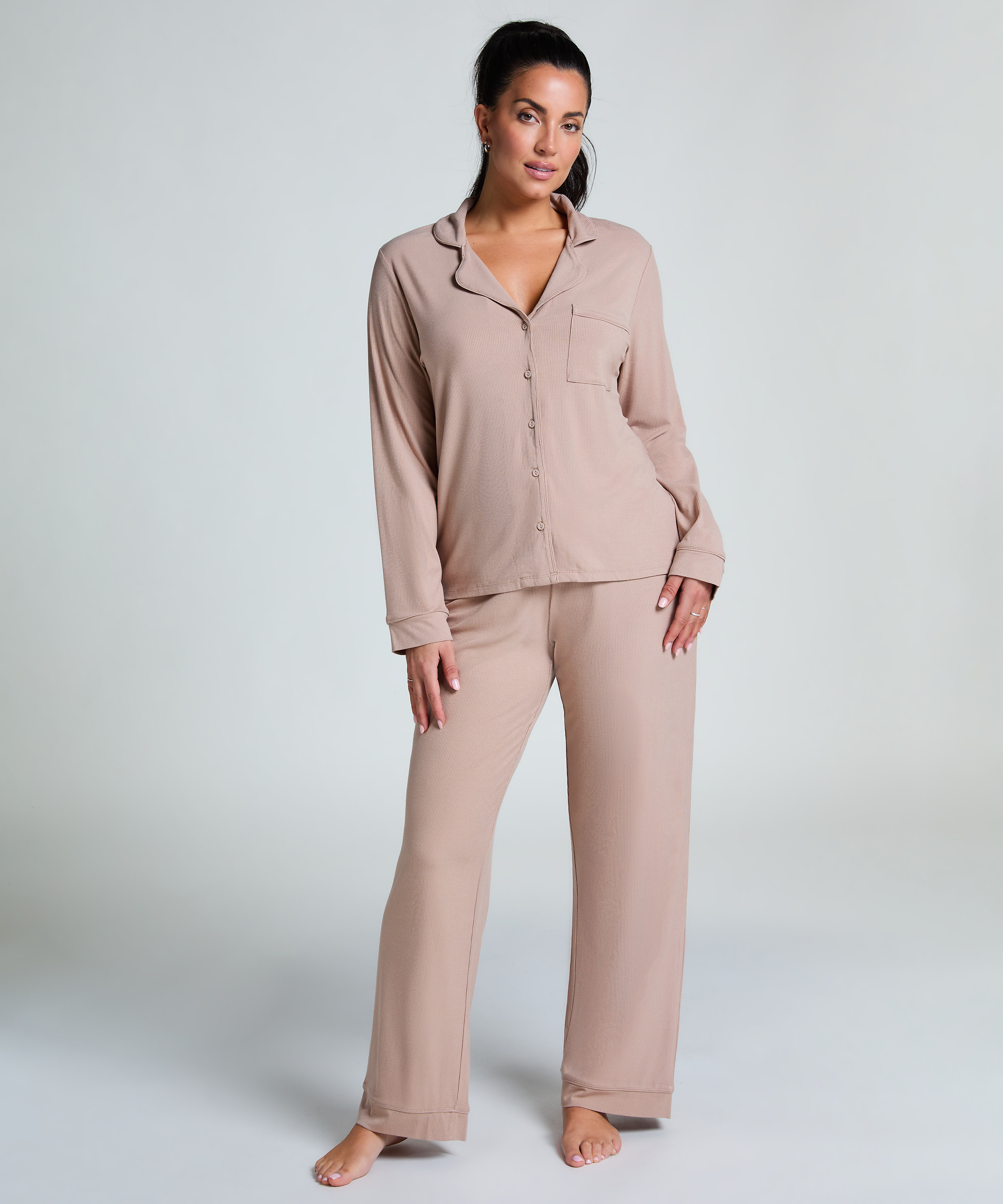 Essential ribbad jacka, Beige, main