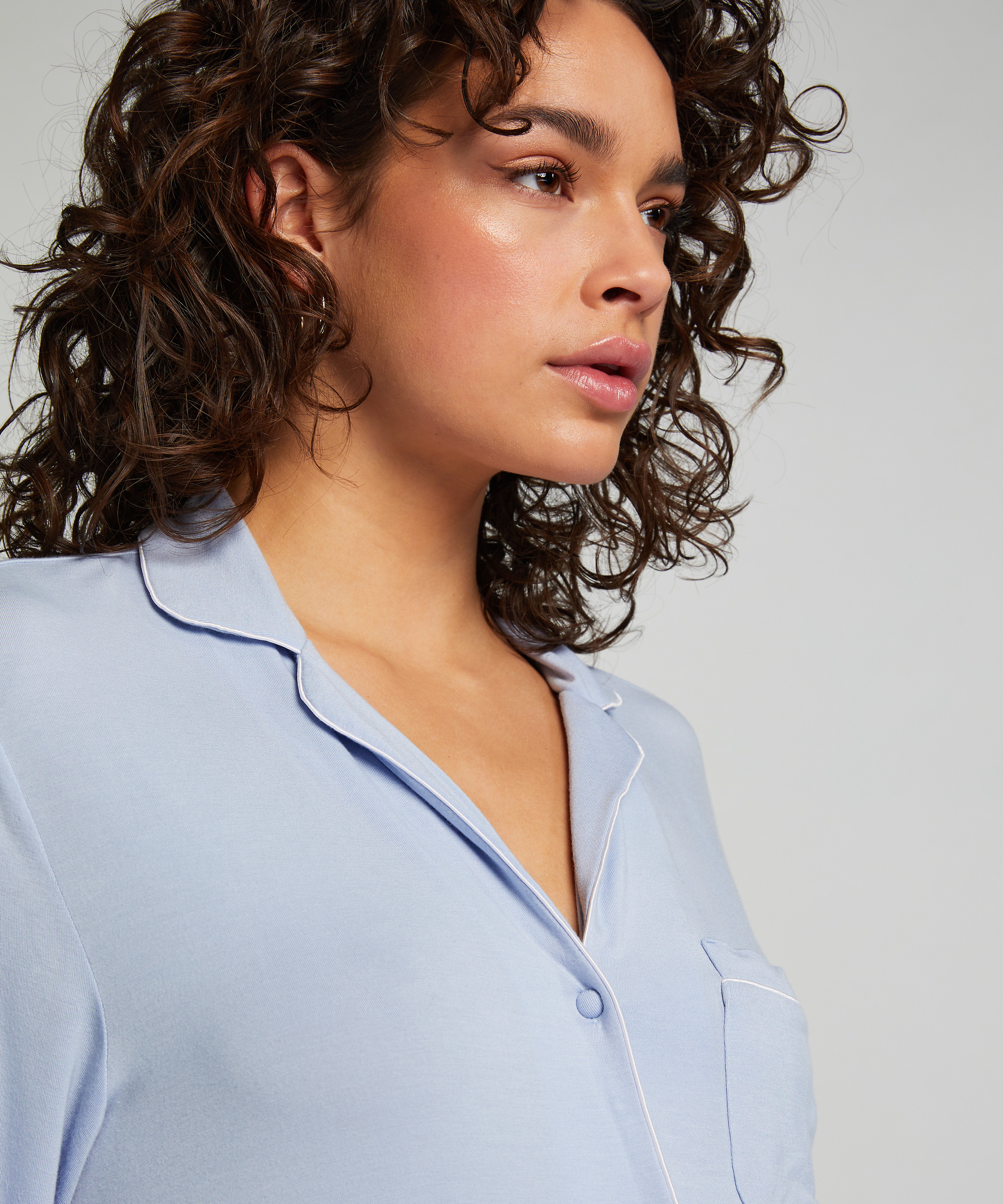 Långärmad skjortklänning i jersey Essential, blå, main
