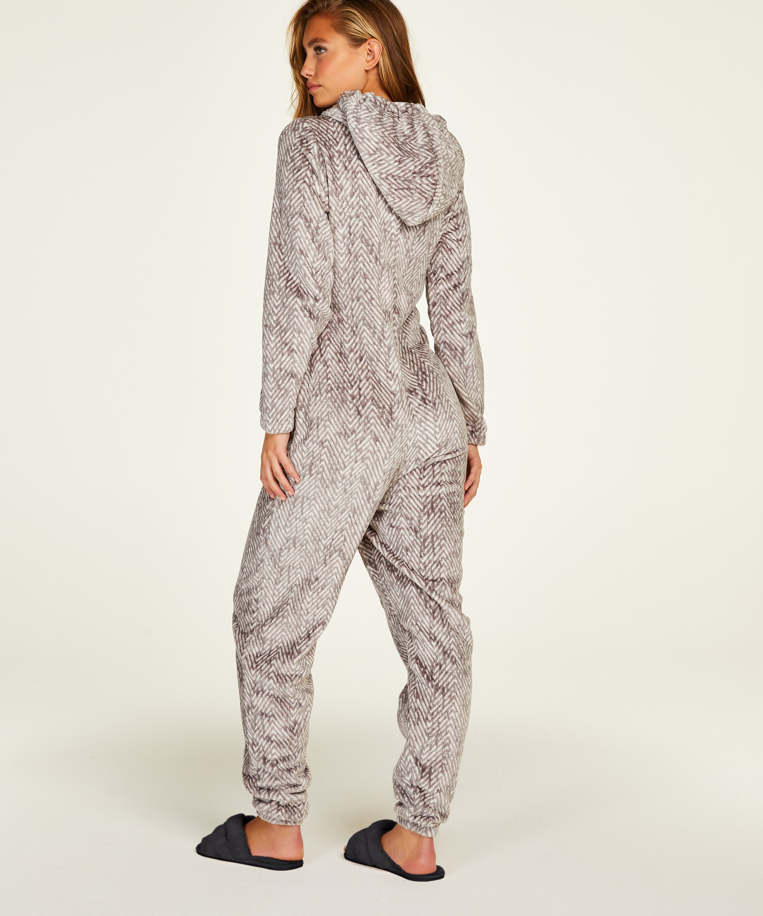Onesie i flanell och fleece, Grå, main