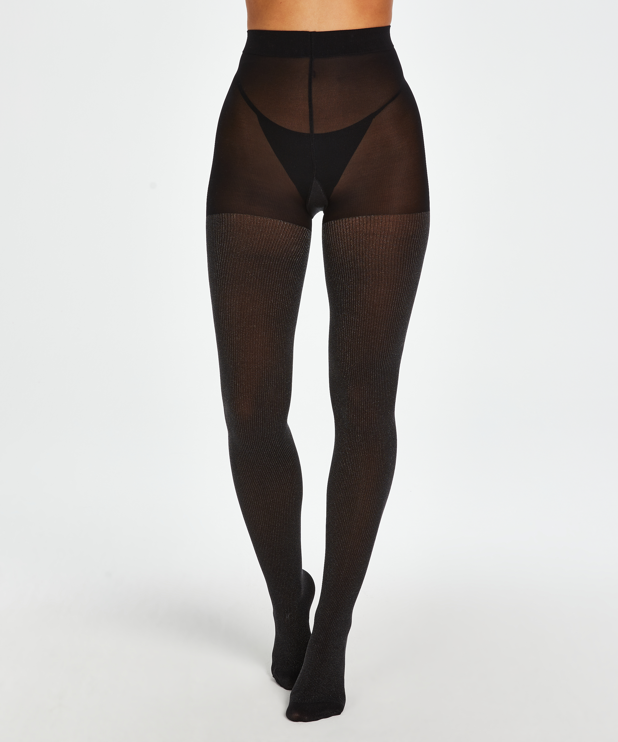 70 Denier Ribbed lurex-tights, Svart, main