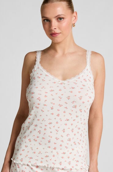 Hunkemöller Ribbstickat linne med spets Vit